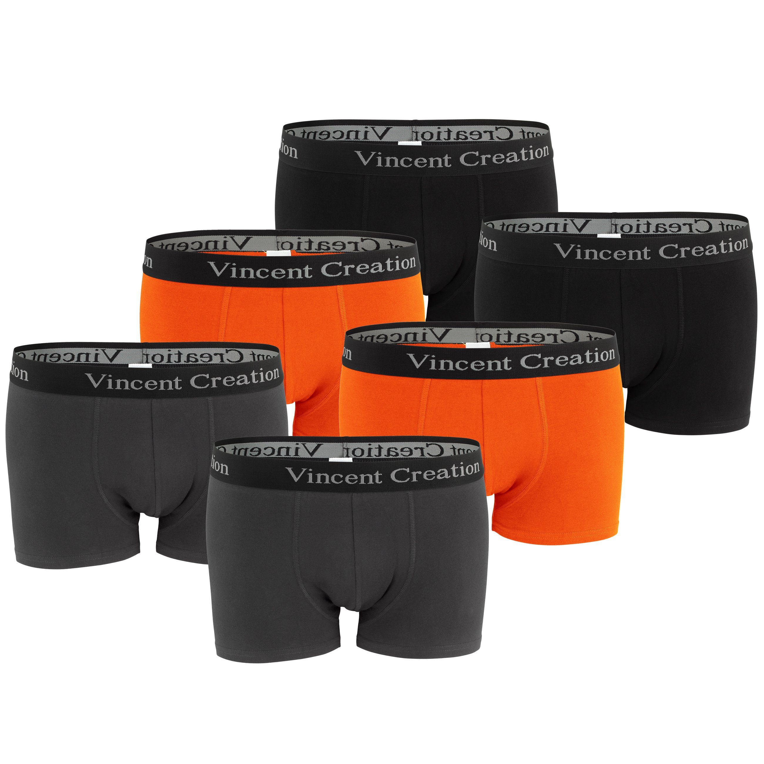 Boxershorts stretchiger Creation® (6-St) angenehm orange/anthrazit/schwarz Baumwollmix Vincent