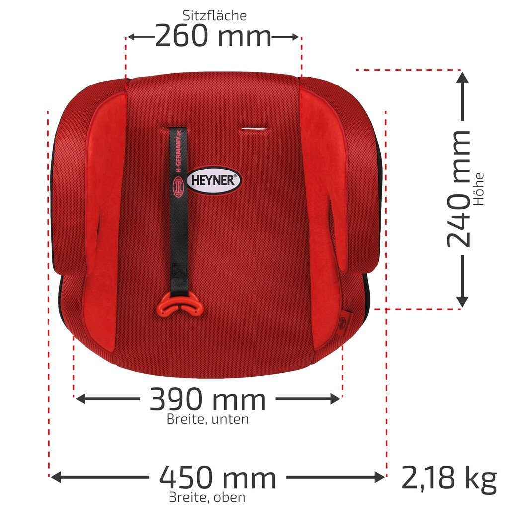 Sitzerhöhung breit extra Autokindersitz mit Kindersitzerhöhung HEYNER Gurtführung rot (15-36k