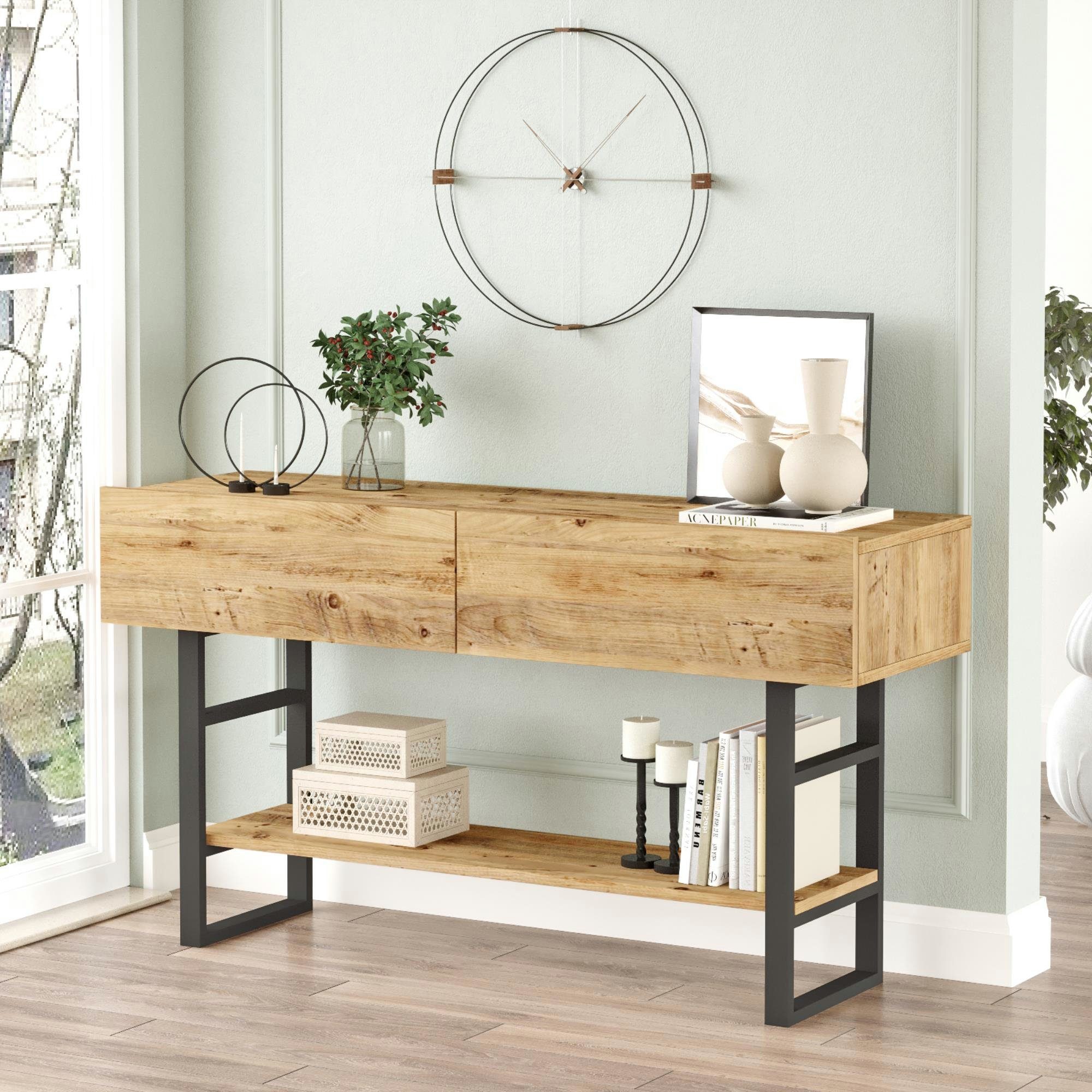 en.casa Konsolentisch, »Lappeenranta« Beistelltisch 76x139x43cm Eiche günstig online kaufen
