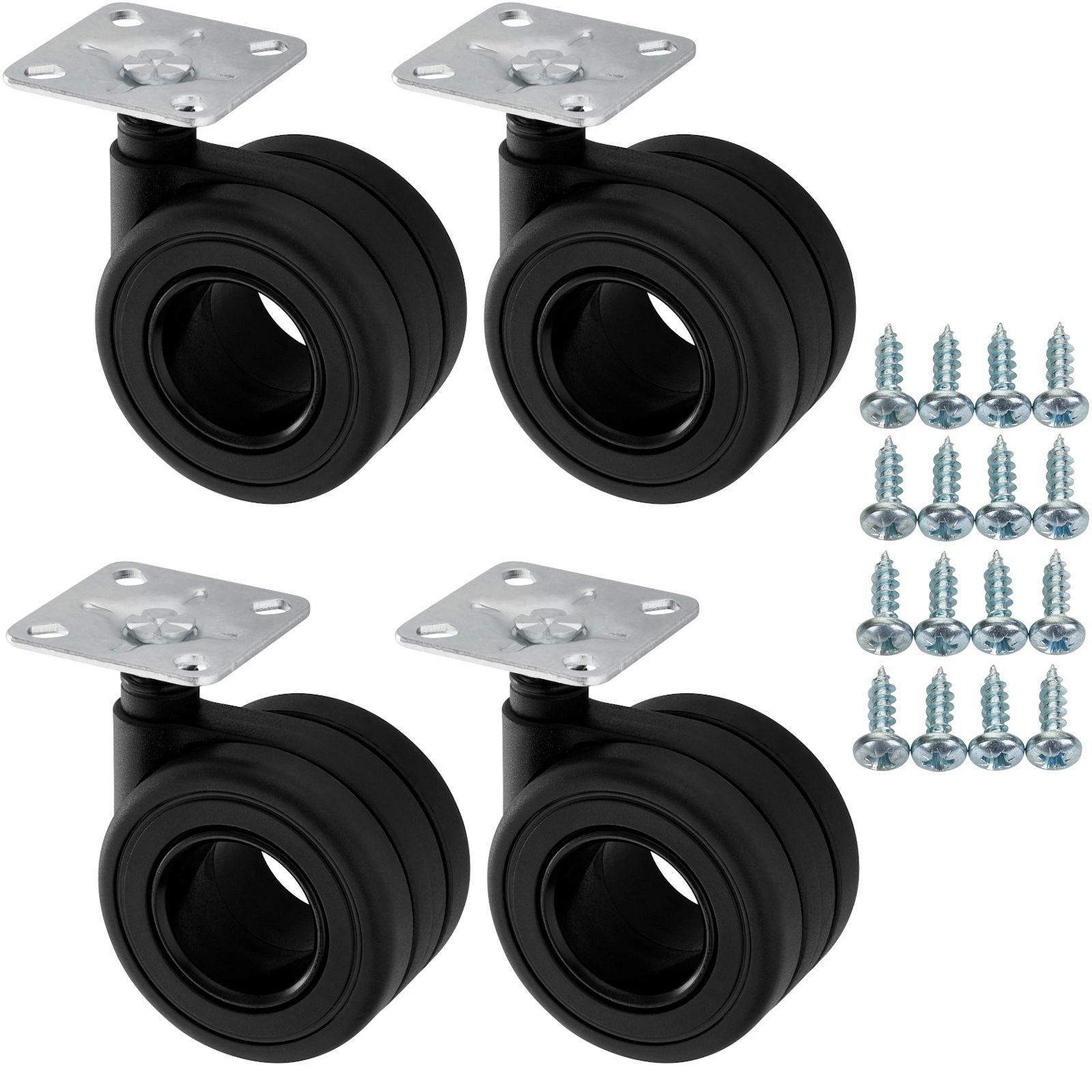 SO-TECH® Möbelrolle Lenkrollen KÖLN Ø 65 mm belastbar bis 60 kg / St., (4-St), schwarz, ohne Bremse (Feststeller), inkl. Schrauben