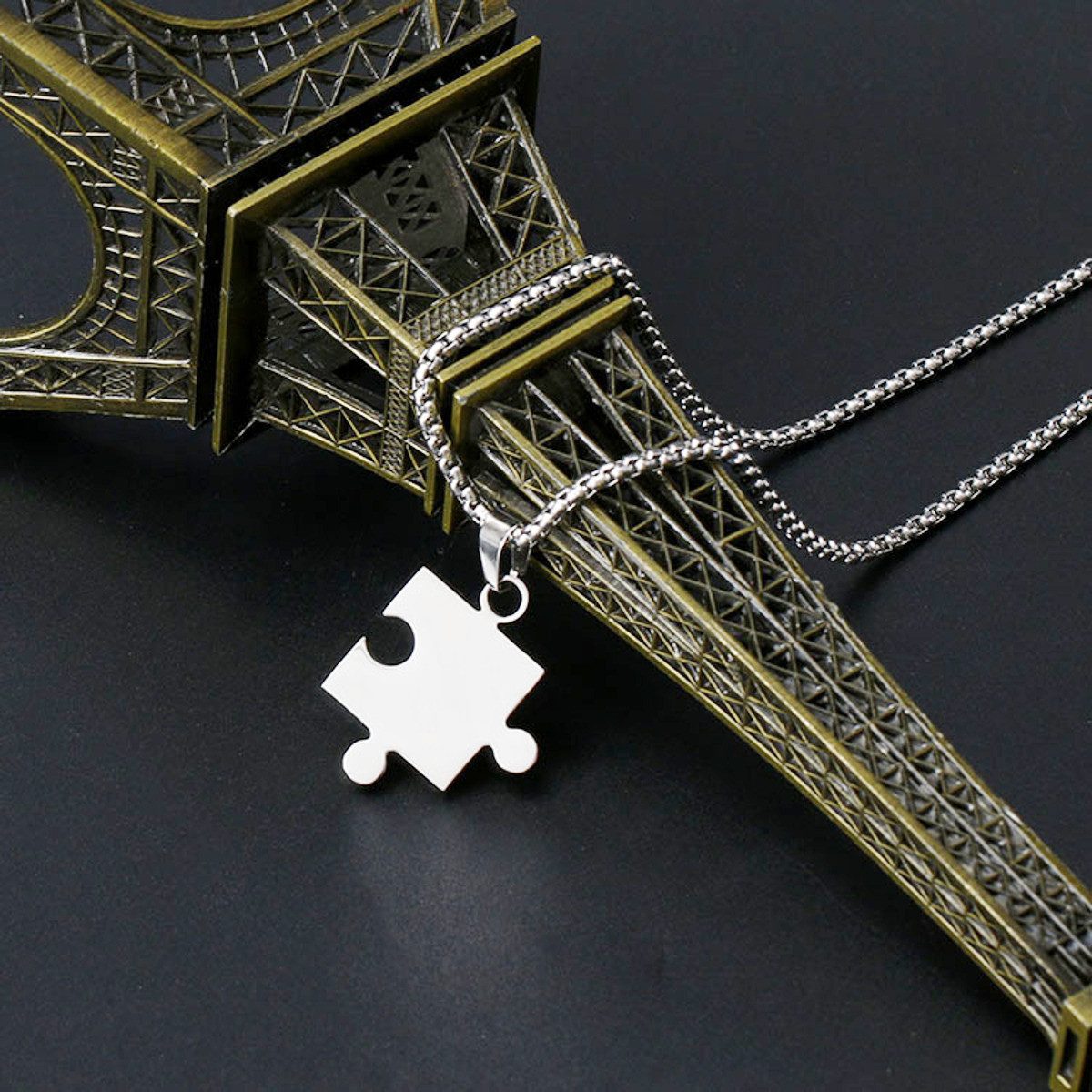 KARMA Partnerkette Puzzleteil Silber Edelstahl Paar Halskette Geschenk (Partnerschmuck wasserfest & antiallergisch, 4-tlg), Partnerhalskette Pärchenschmuck