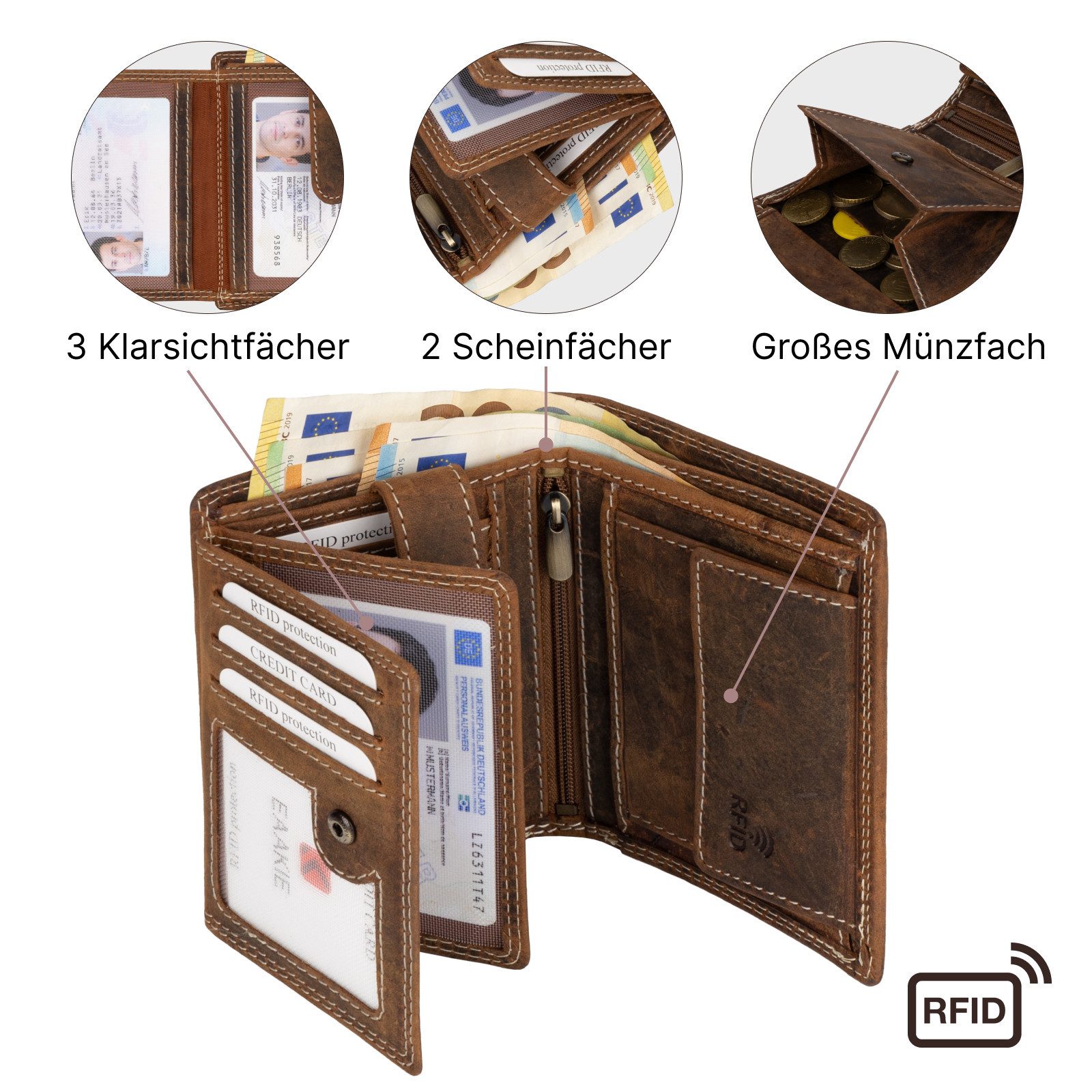 EAAKIE Geldbörse RFID Büffel Echt Leder Geldbörse Portemonnaie Herren mit Motiv, RFID Schutz