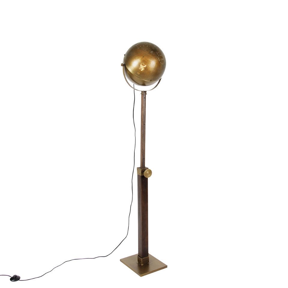 Qazqa Stehlampe Haicha, ohne Leuchtmittel, E27, Bronze, Industrie, Holz, 1-flammig