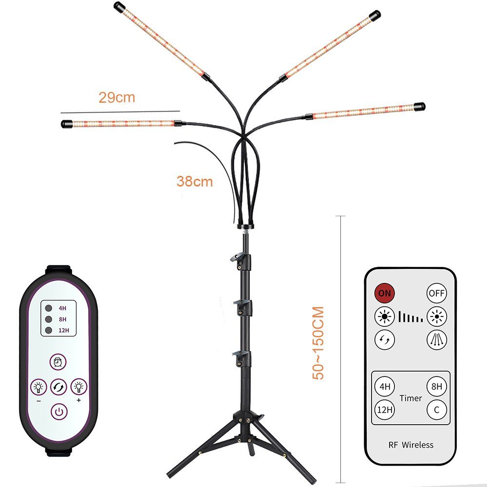 Rosnek Lichtmodi, Zimmerpflanzen, verstellbarem Pflanzenlampe mit Köpfe, 3/4/5 3 für Vollspektrum, Fernbedienung Ständer, Timer, dimmbar,