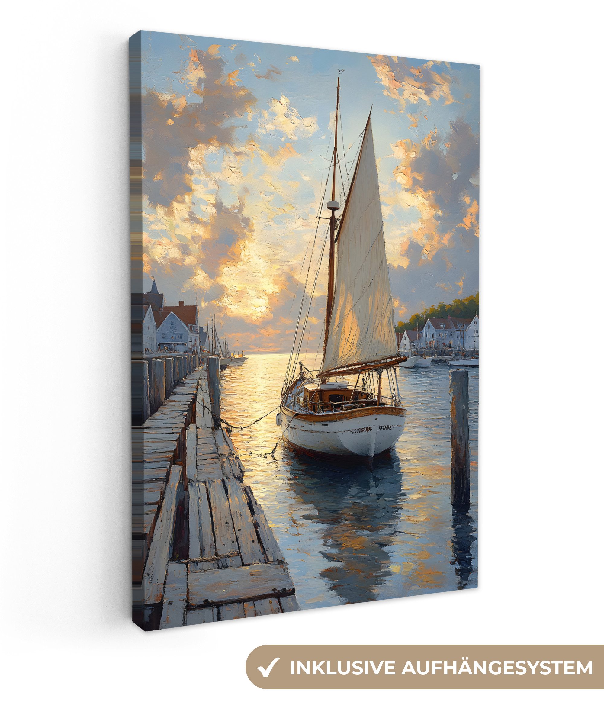 OneMillionCanvasses® Leinwandbild Segelboot - Sonne - Pier - Holz, Fotodruc günstig online kaufen