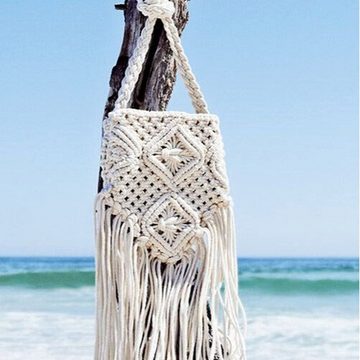 AUKUU Strandtasche Geflochtene Geflochtene Tasche aus Baumwolle mit Quasten, Urlaub am Meer Strandtasche Strohtasche im Ethno Stil