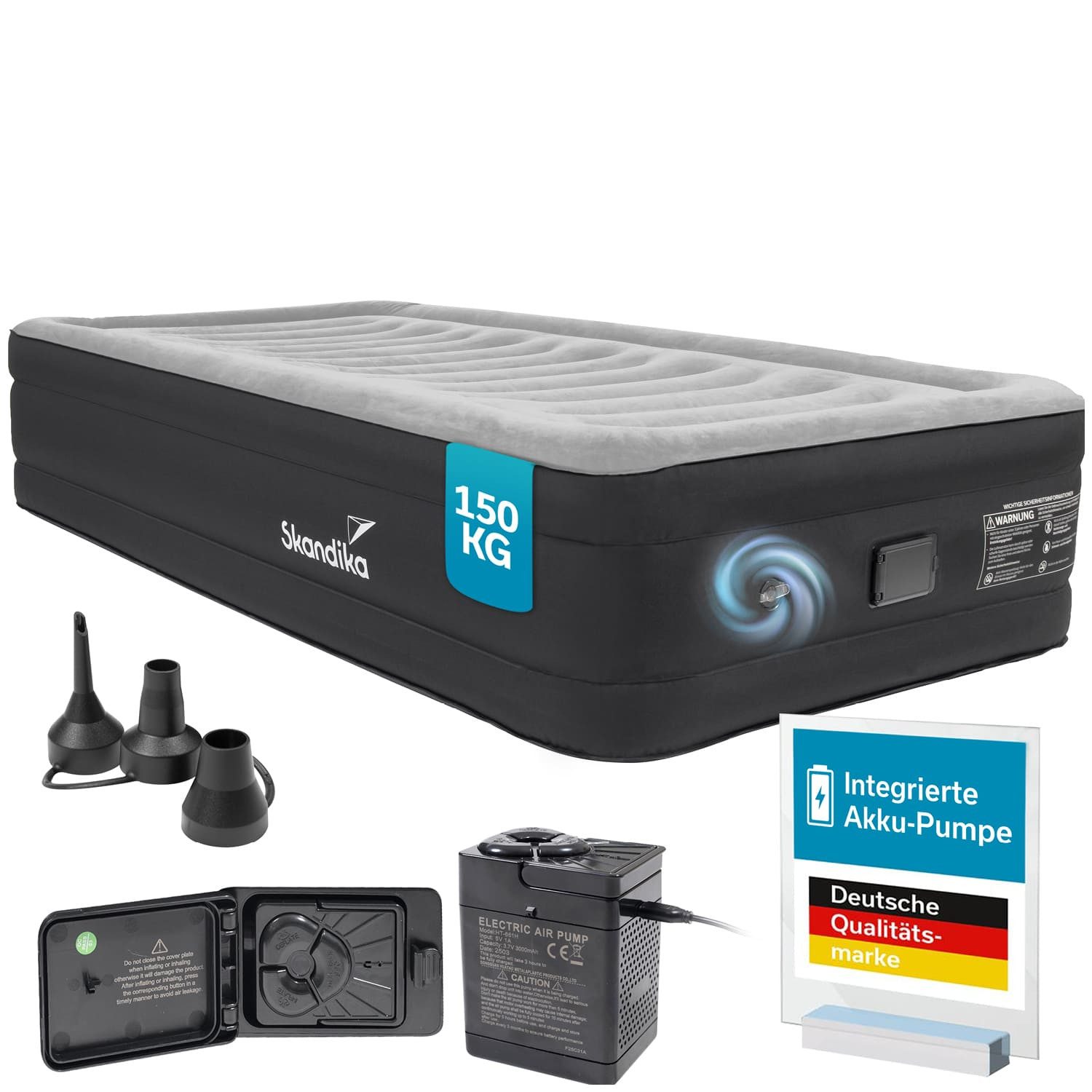 Skandika Luftmatratze Sveja Flex / Plus / Premium, selbstaufblasend mit Pumpe, 1 bis 2 Personen, 150 - 300 kg belastbar, Tragetasche, Kabelfach