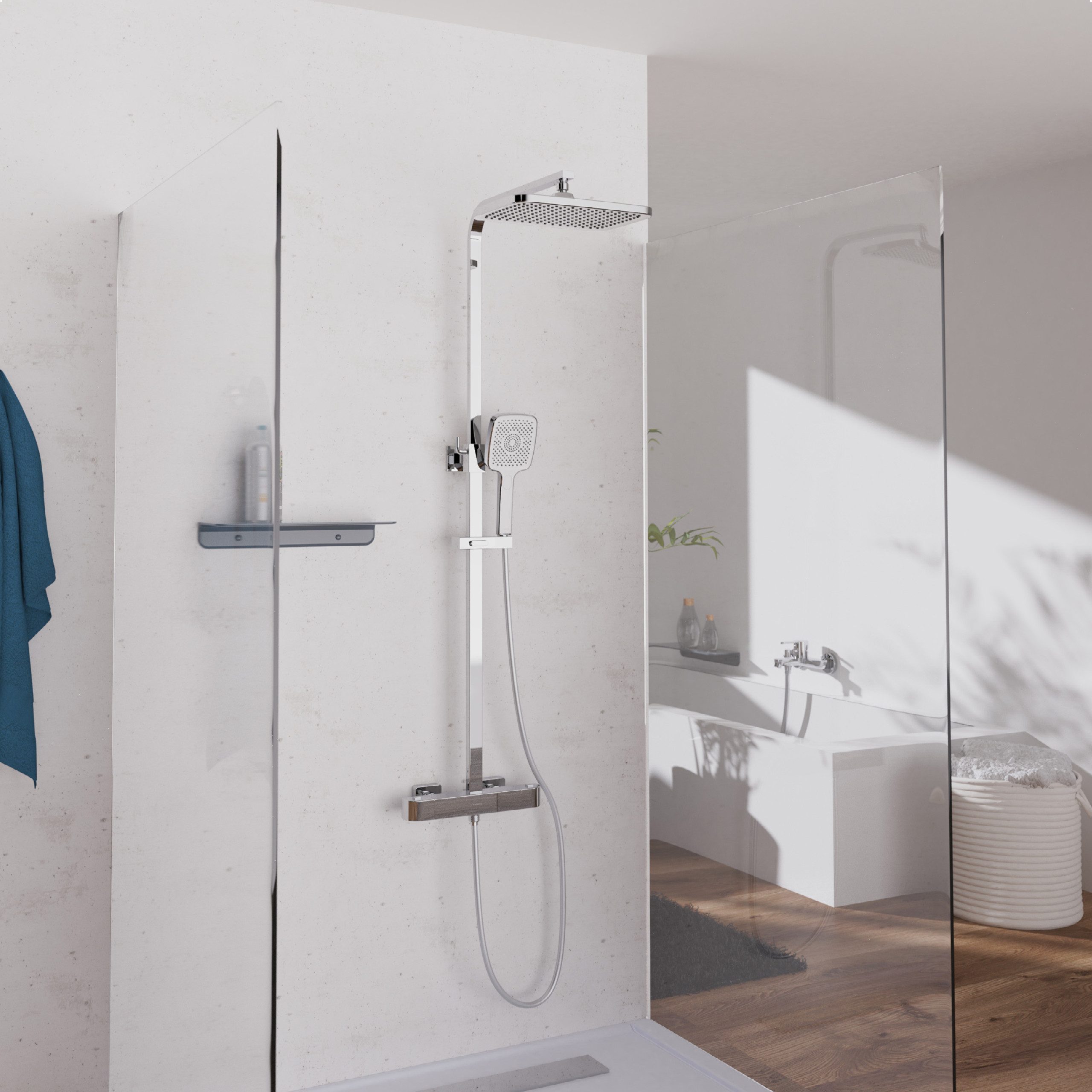 Schütte Brausegarnitur GRAN CANARIA, Höhe 115 cm, 2 Strahlart(en), Komplett-Set, Regendusche 30x20 cm, Umsteller, Antikalk, 3 Strahlarten, Thermostat