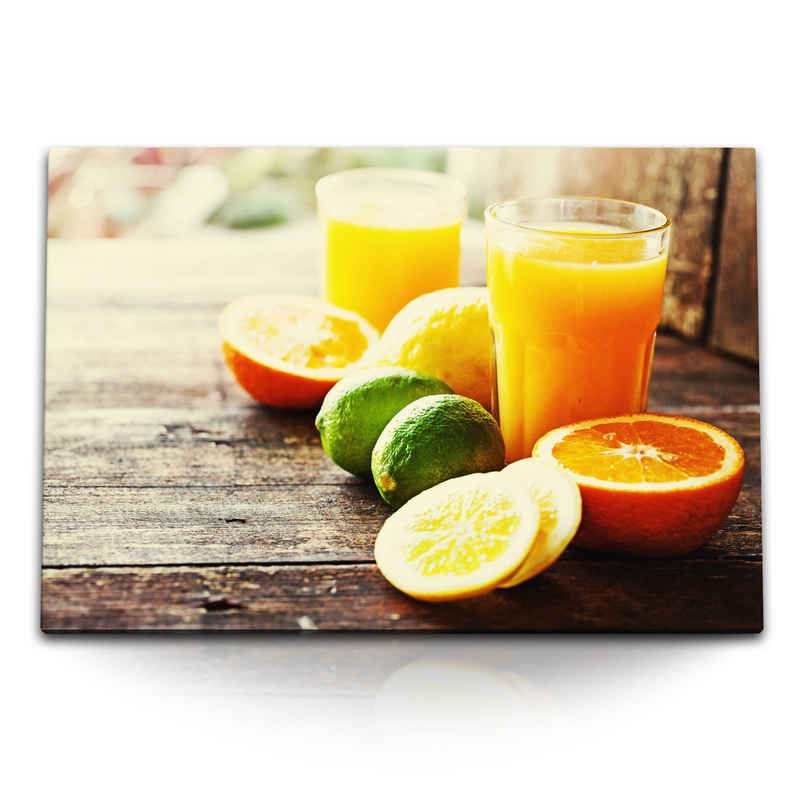 Sinus Art Leinwandbild 120x80cm Wandbild auf Leinwand Küchenbild Orangensaft Limetten Orangen, (1 St)