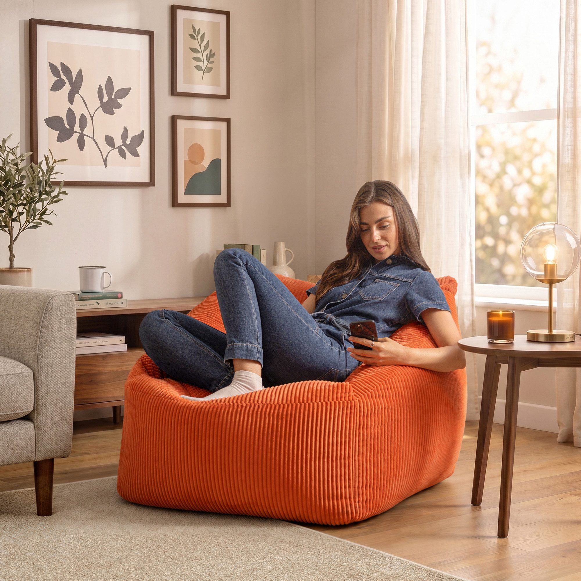 icon Sitzsack Riesen Sessel aus Cord Flauschig „Natalia", Sitzsack XXL, Made in Germany, für Erwachsene & Kinder, für Wohnzimmer