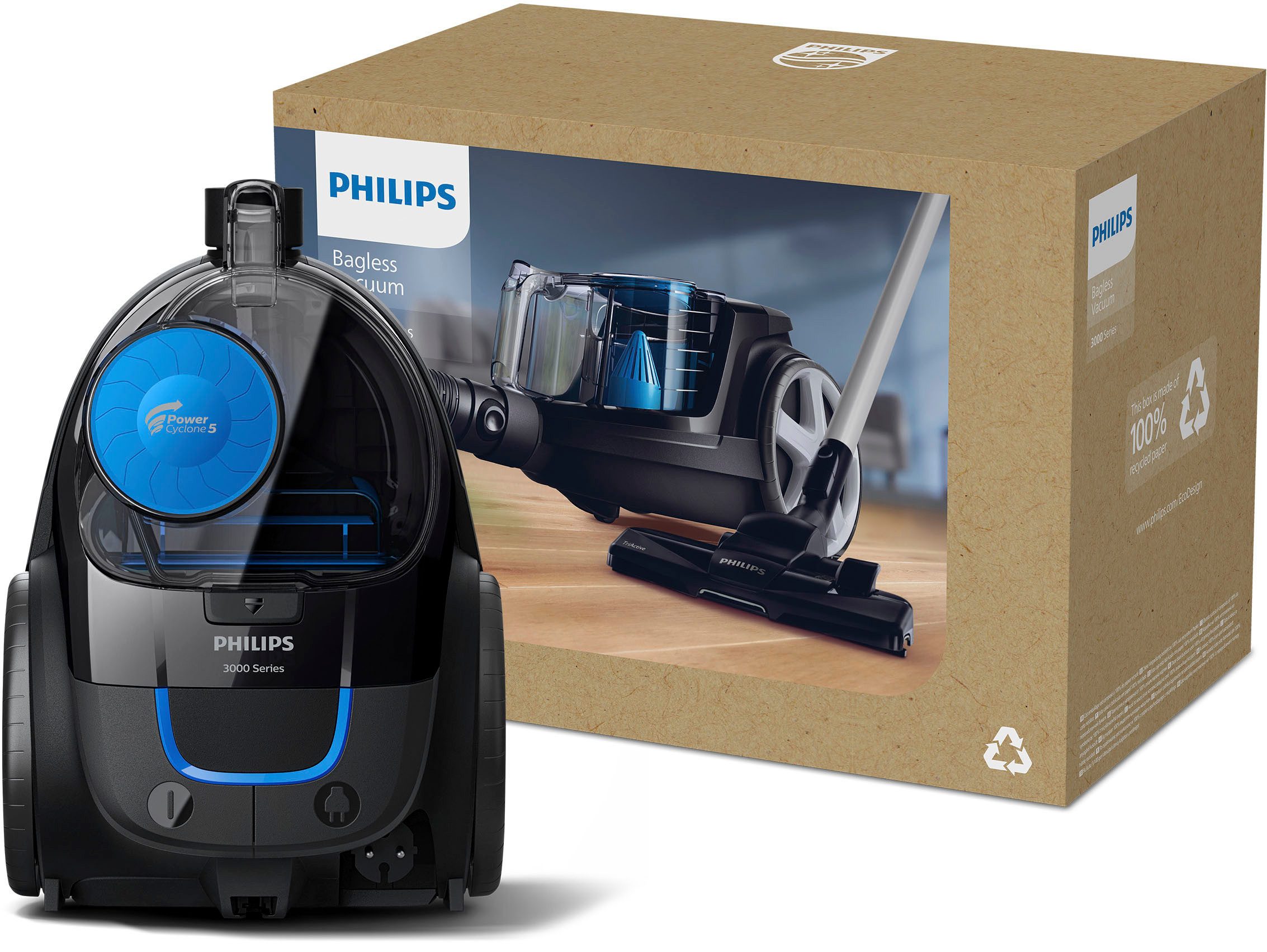 Philips Bodenstaubsauger FC9331/09, 900 W, beutellos, mit 1,5 l Fasungsvermögen und Tri-Active-Düse