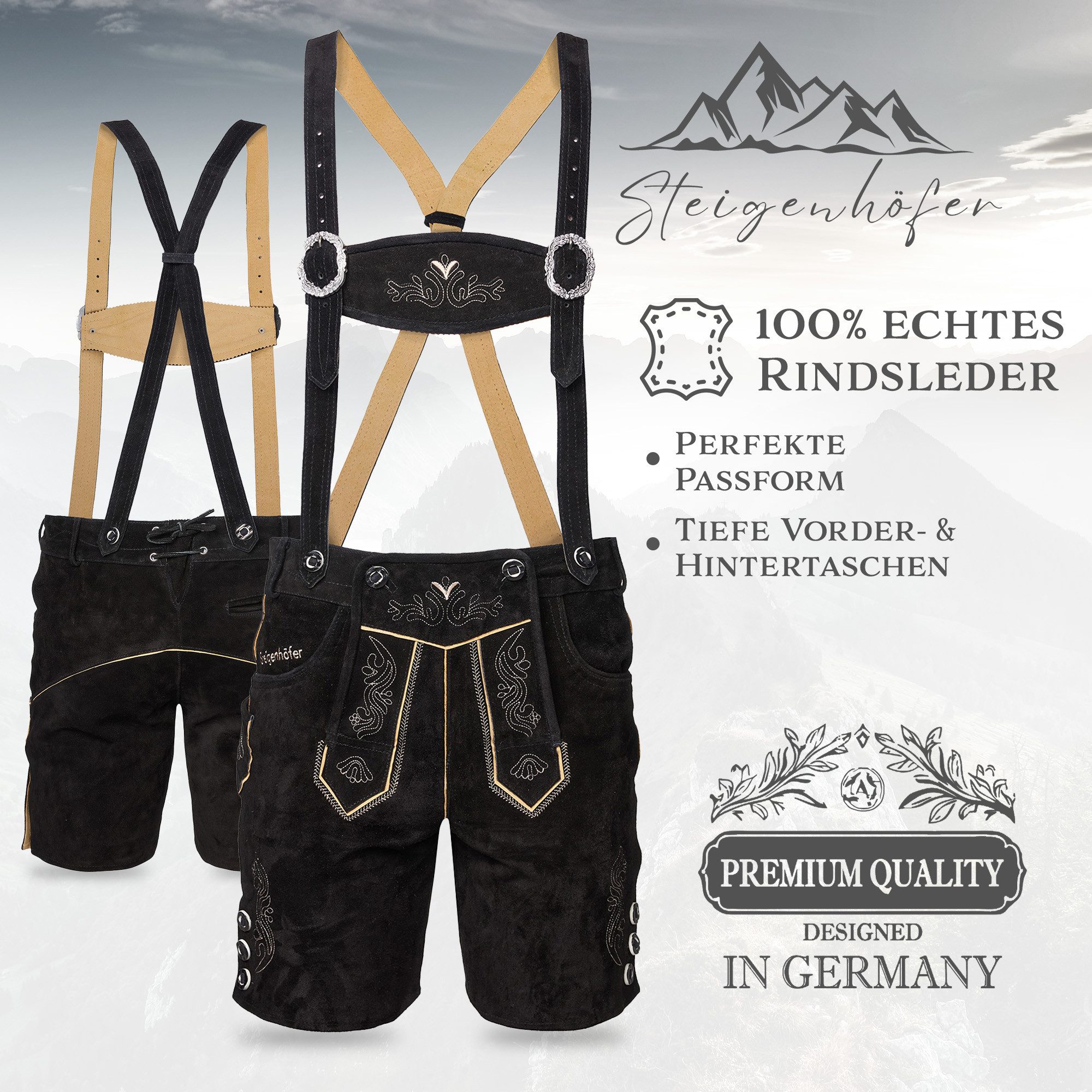 Steigenhöfer Manufaktur Trachtenlederhose Lederhose Herren Tracht kurz - An günstig online kaufen