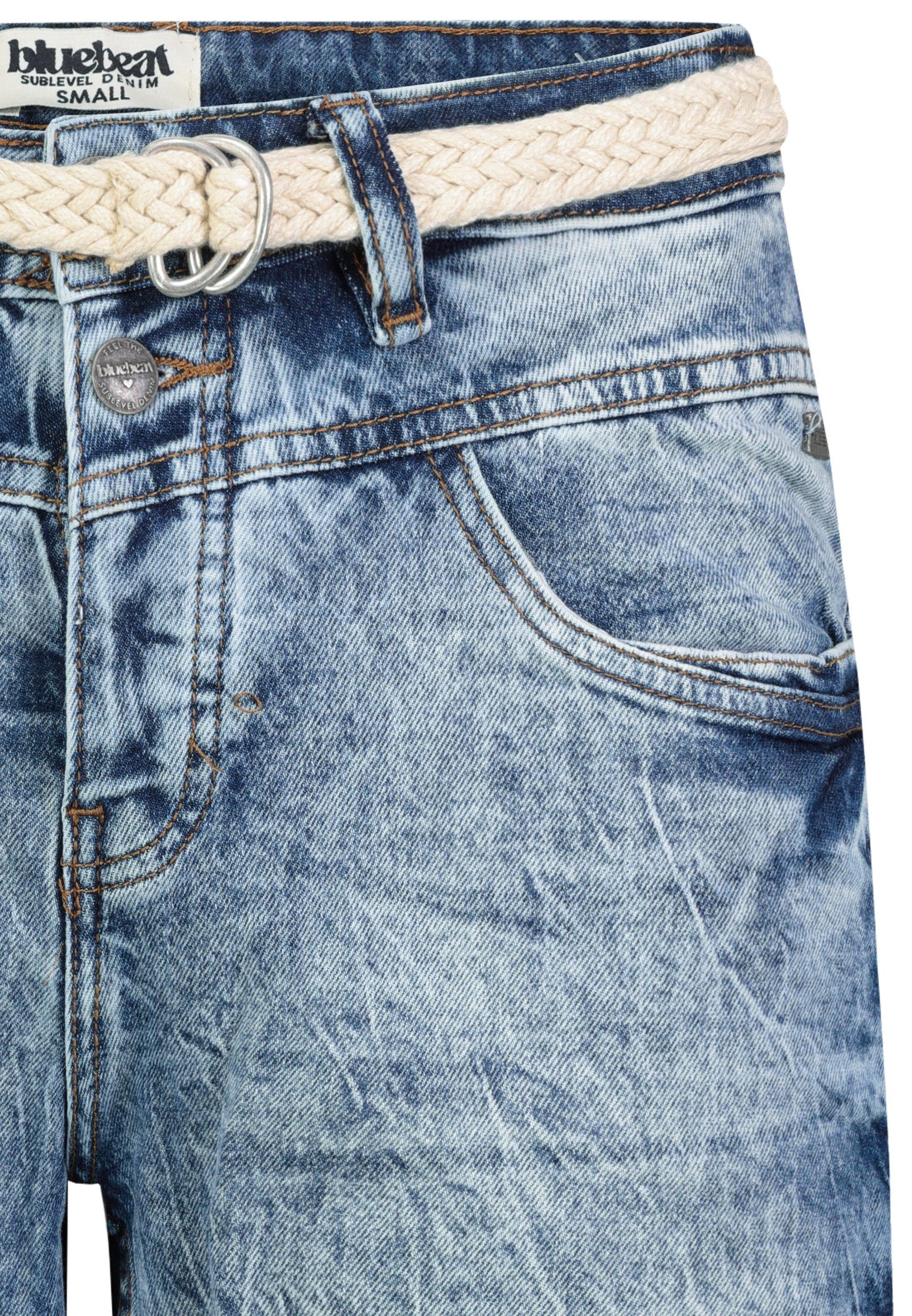 SUBLEVEL Jeansbermudas Damen Denim Bermuda mit Gürtel Sommerhose, Denim Bermuda, Shorts mit Gürtel