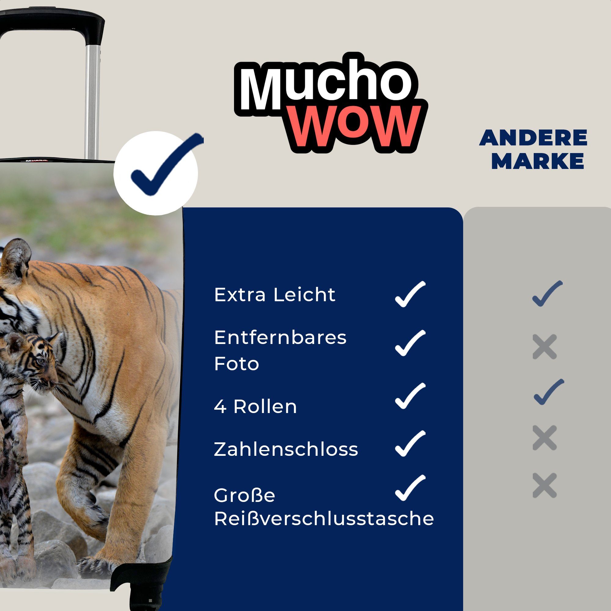 ihrem mit Handgepäck Reisekoffer rollen, Trolley, Rollen, Reisetasche für Handgepäckkoffer MuchoWow 4 Jungtier, Ferien, mit Tigerin