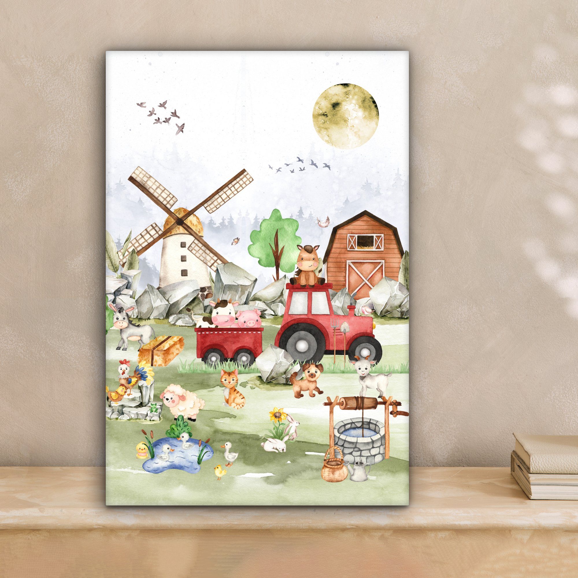 OneMillionCanvasses® Leinwandbild Bauernhof - Traktor - Kinder - Tiere, Fotodruck (1 St), Wandbild, Deko Schlafzimmer Wohnzimmer Flur 20x20 cm – Bild 2 von 5