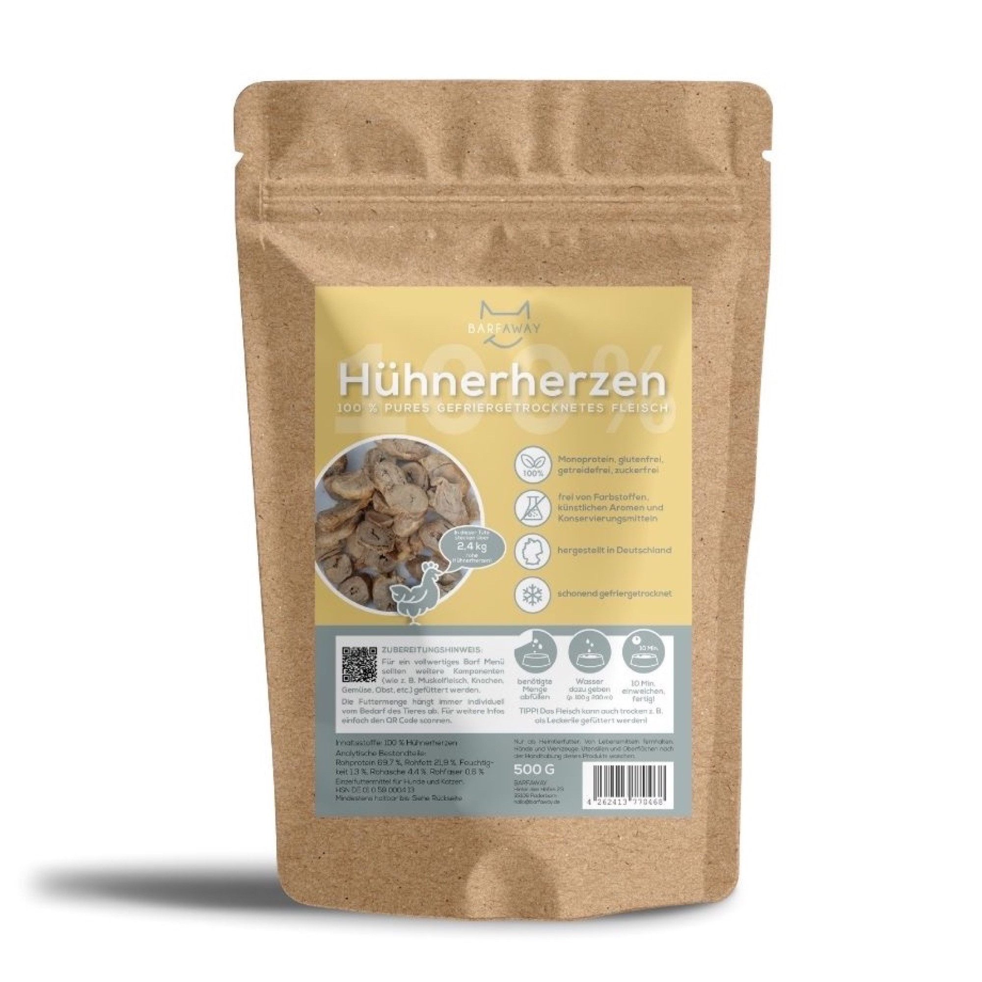 BARFaway Gefriergetrocknete Innereien Hühnerherzen, BARF für: Katzen, Hunde, Monoprotein, getreidefrei
