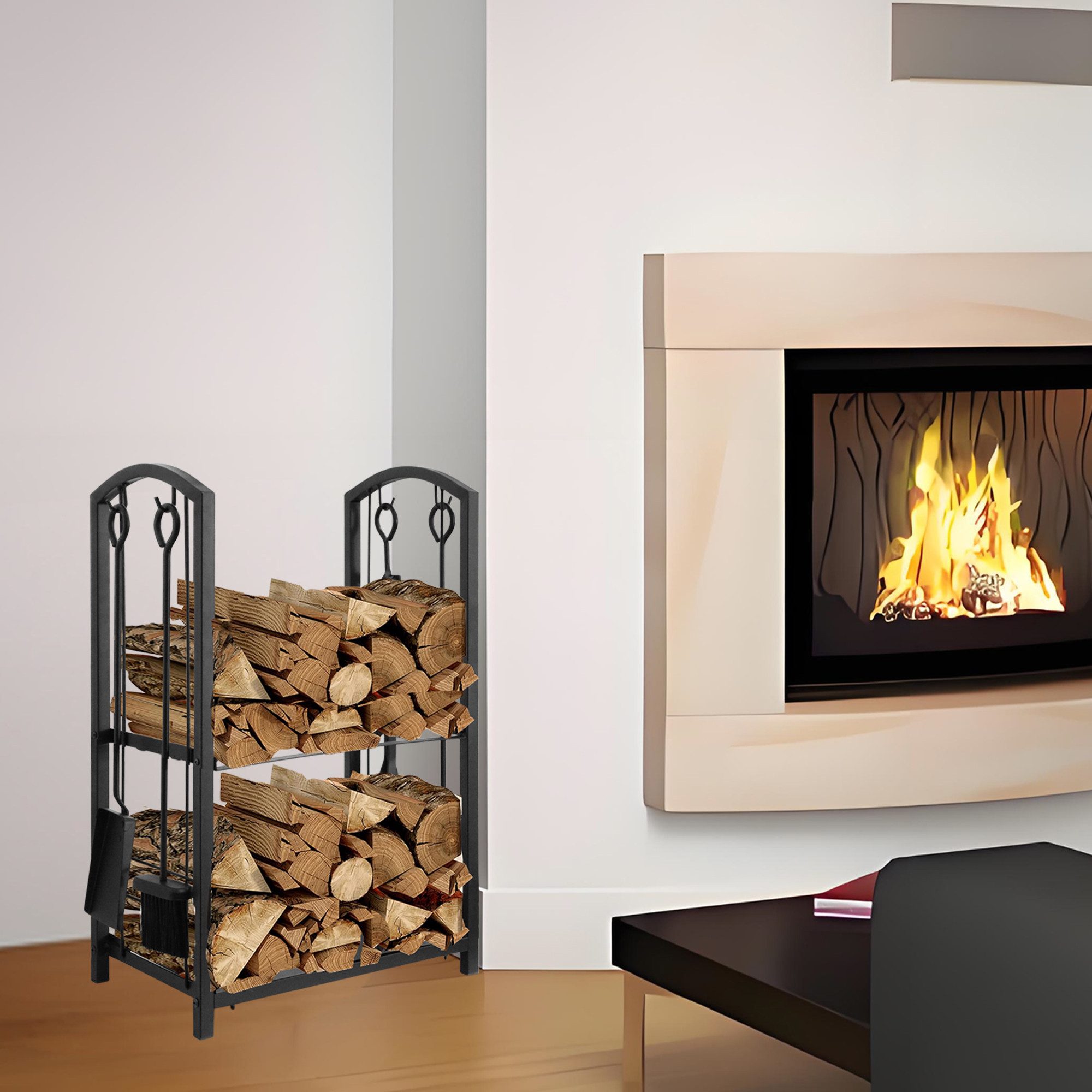 Melko Kaminholzregal Brennholzregal Metall inkl. Kaminbesteck Kaminholzstän günstig online kaufen