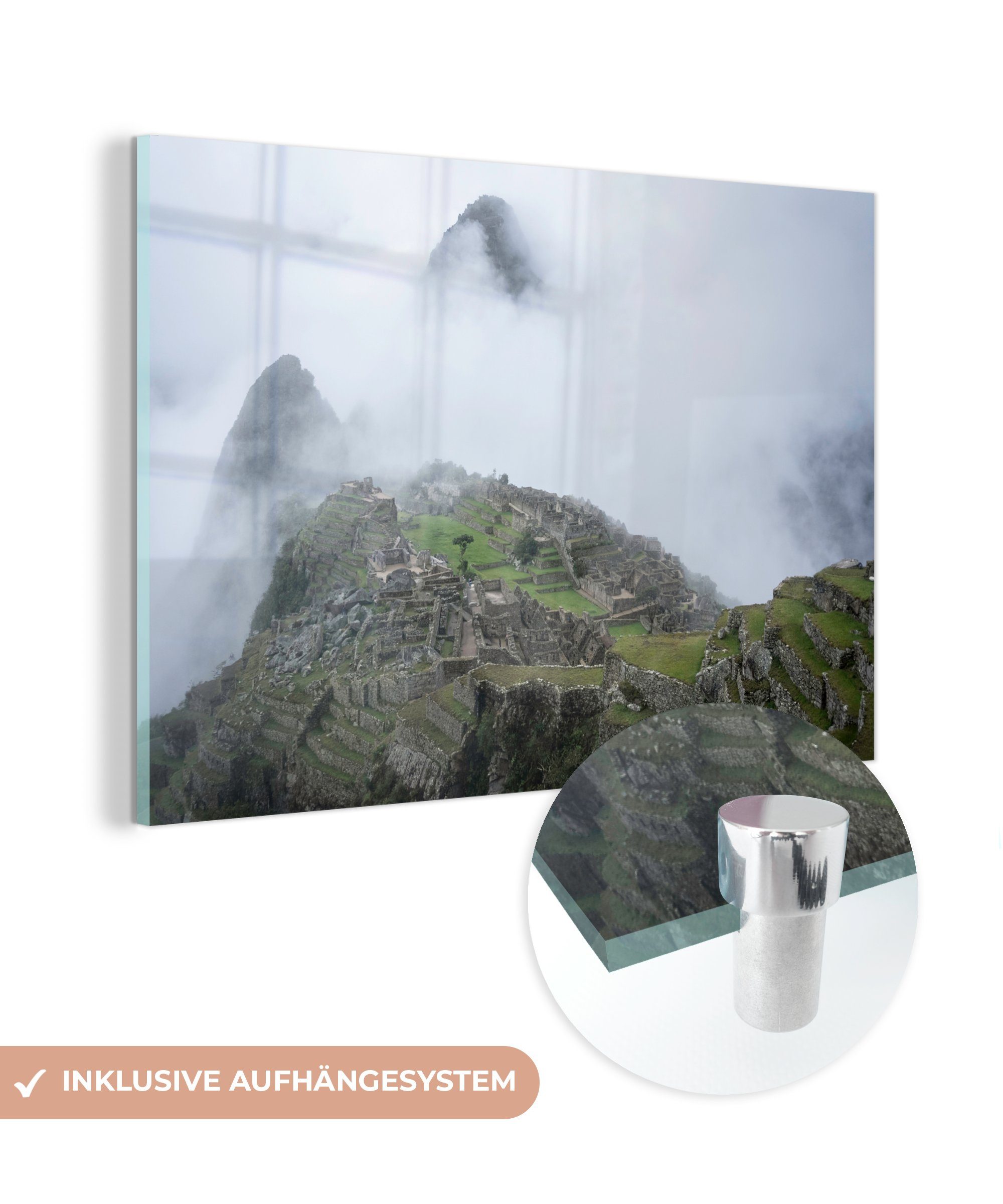 MuchoWow Acrylglasbild Peru - Nebel - Machu Picchu, (1 St), Acrylglasbilder Wohnzimmer & Schlafzimmer