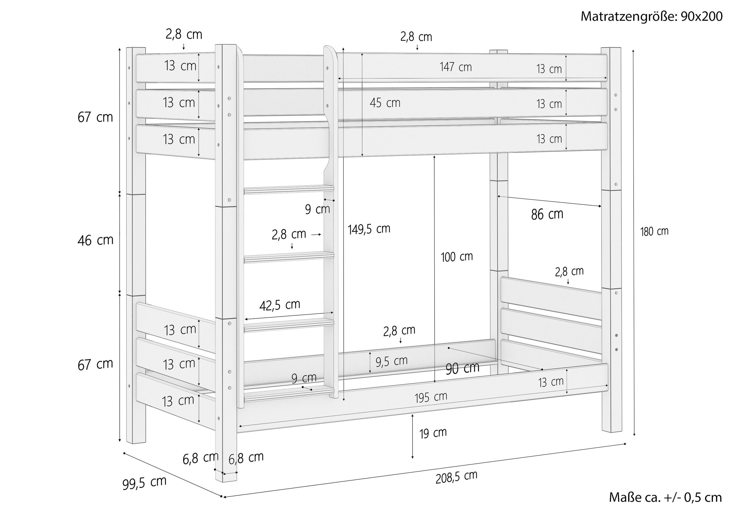 ERST-HOLZ Etagenbett Rollrost Kiefer inklu. weiß 90x200 Bettkasten Hochbett