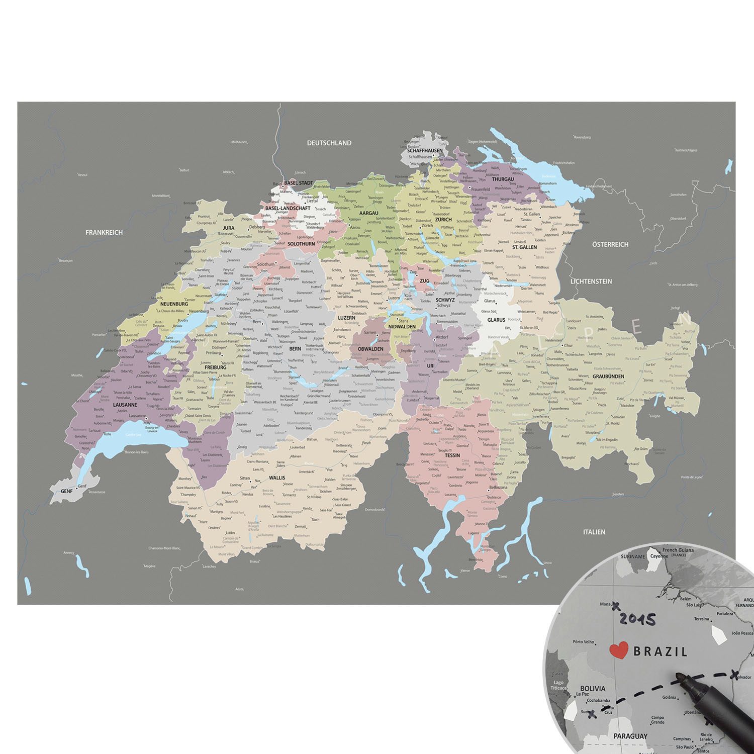 LANA KK Poster Schweizkarte, deutsche Beschriftung