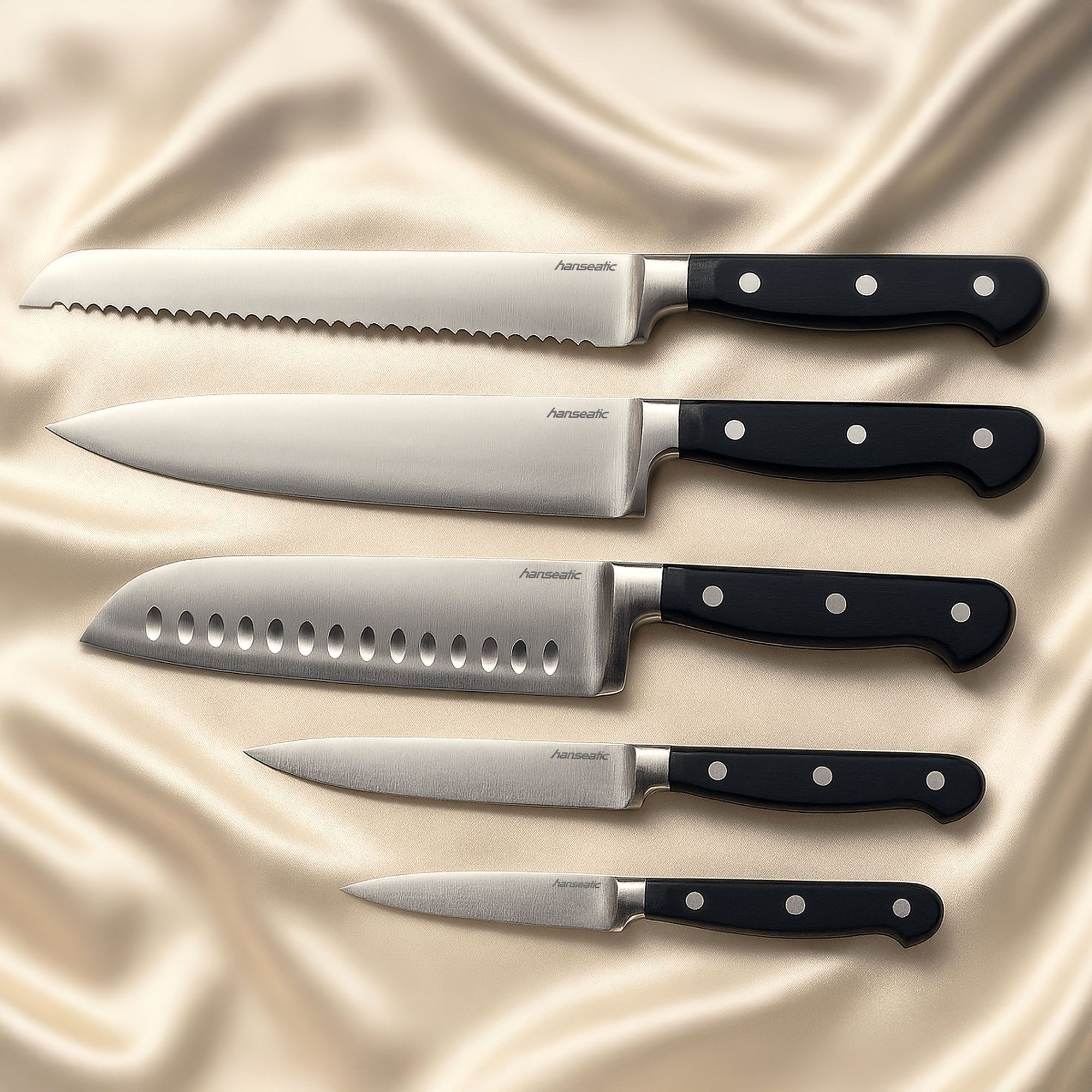 Hanseatic Messer-Set hanseatic PREMIUM, 5-teilig (Set, 5-tlg), mit schwarzen Griffen, mit Nieten