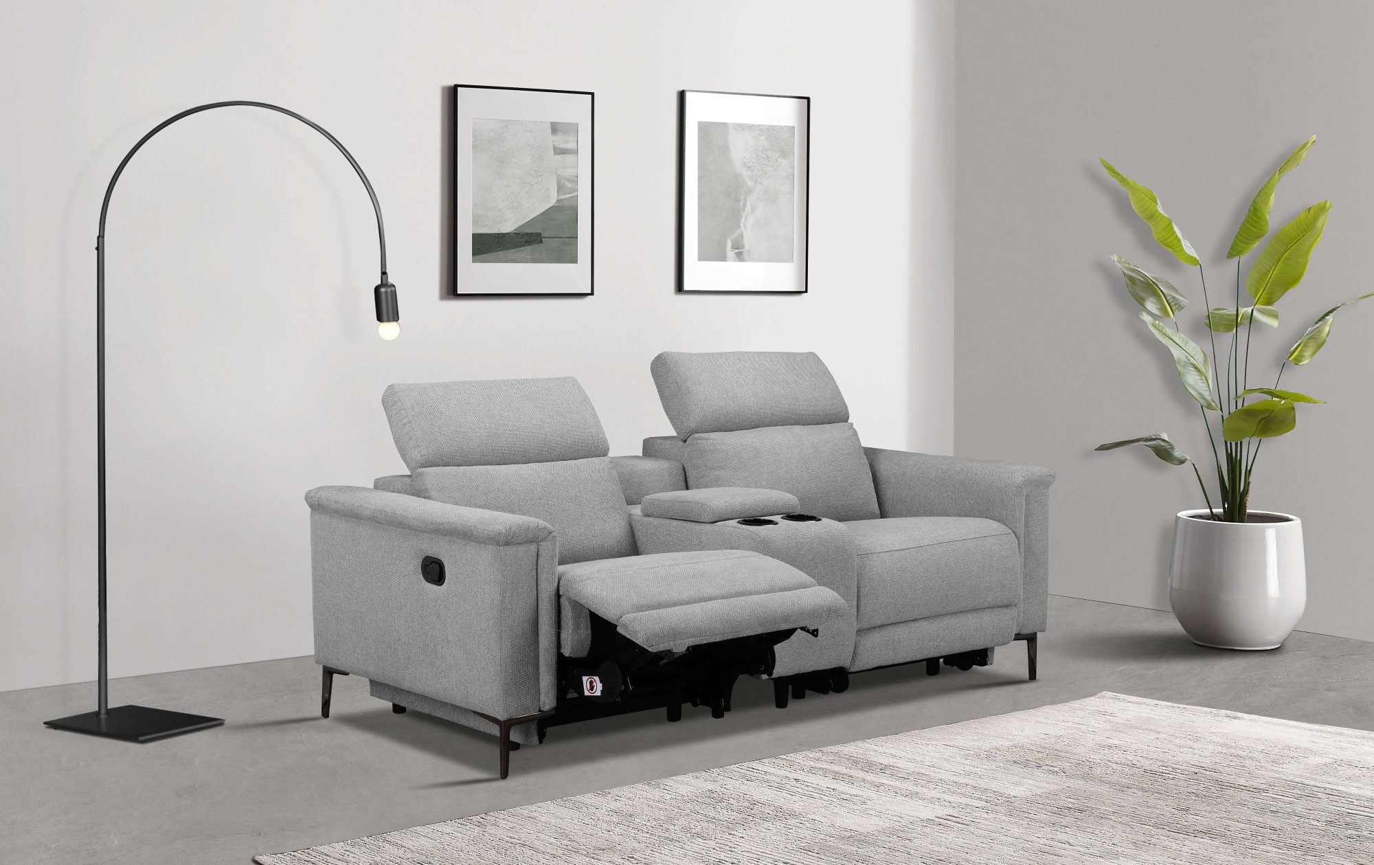Places of Style 2-Sitzer Lund, 2er-Kinosofa, TV-Sessel, Multimedia-Sofa, USB-A, m. elektrischer o. manueller Relaxfunktion, Getränkehalter u. Staufach