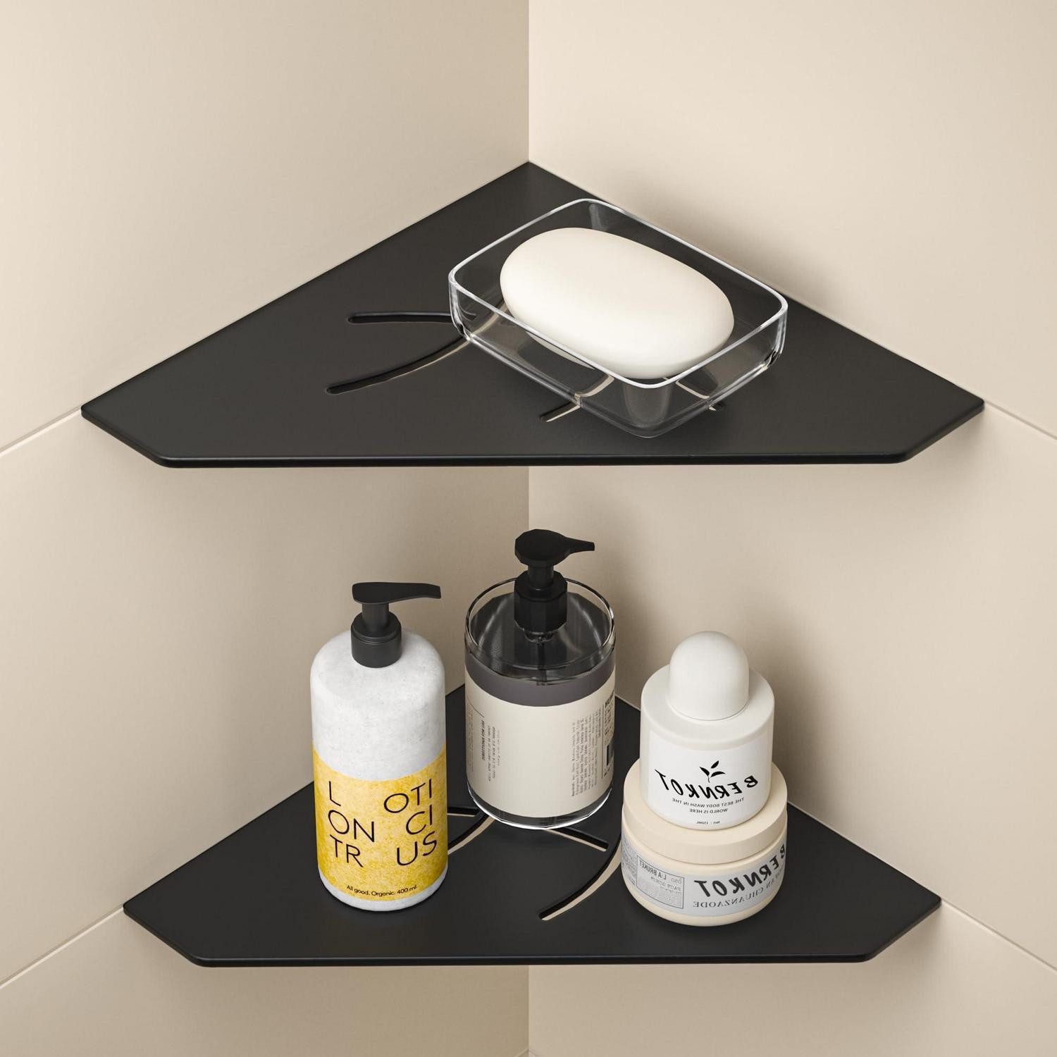LuxusKollektion Eckregal Duschregal Ecke 2er Set Mattschwarz, 2-tlg.