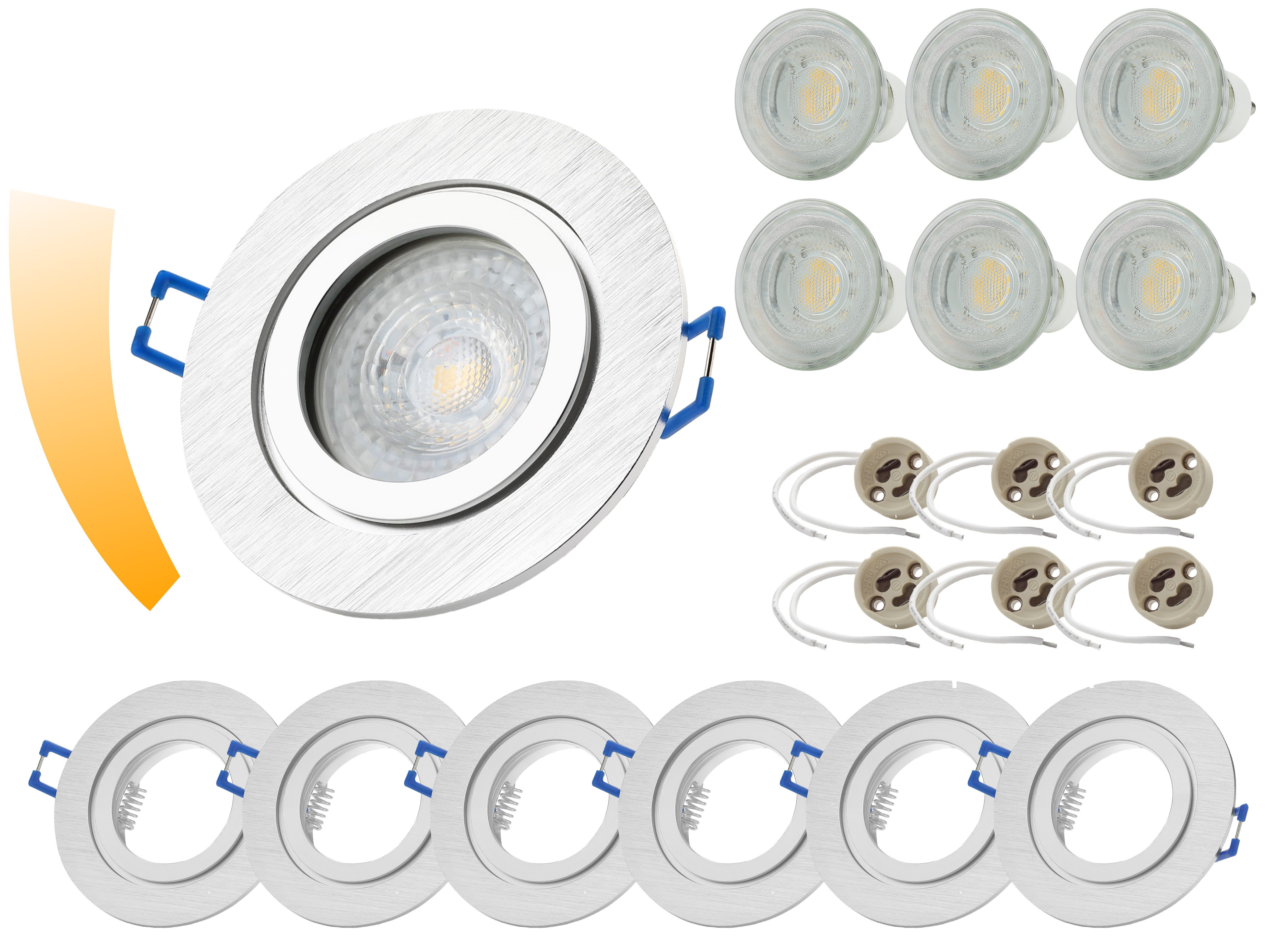 Sweet LED LED Einbaustrahler 6er Set GU10 Einbauspots IP44 für Bad & Küche 7W dimmbar Alu-gebürstet, Dimmfunktion, LED fest integriert, 3000K, warmweiß, Deckenspots, Deckenstrahler, Einbauleuchten