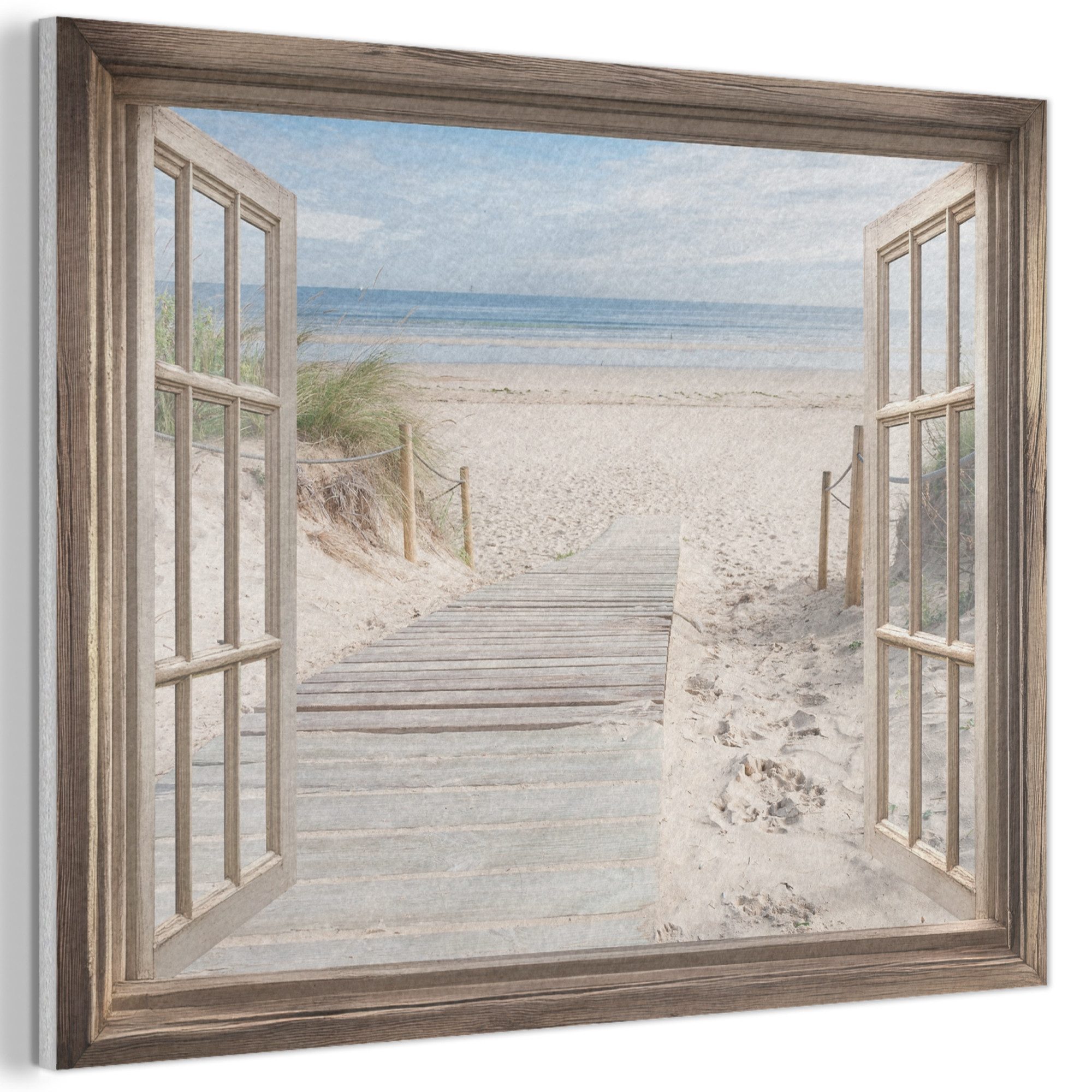 MuchoWow Gemälde Durchblick - Strand - Dünen - Weg - Landschaft, Fotodruck (1 St), Akustikpaneele PET-Filz, Akustikbild, Schalldämmung, Deko 40x30 cm