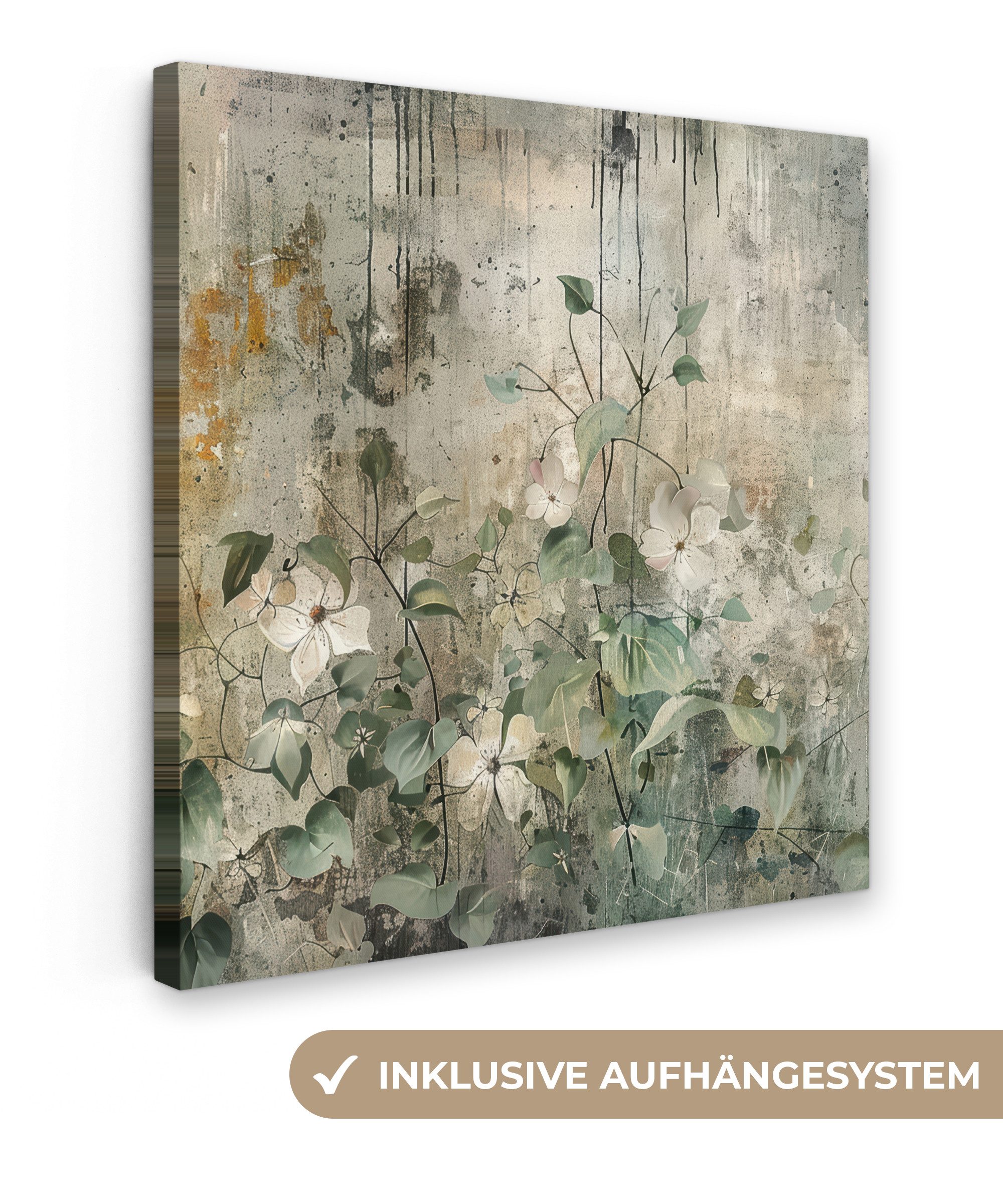 OneMillionCanvasses® Leinwandbild Blumen - Blätter - Abstrakt - Modern, Fotodruck (1 St), Wandbild, Deko Schlafzimmer Wohnzimmer Flur 20x20 cm