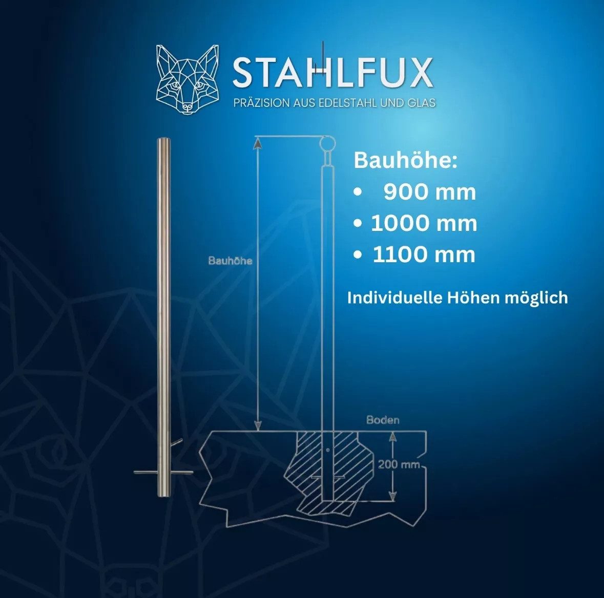 StahlFux Pfostenträger Terrassenpfosten Edelstahlgeländer, für Betonboden, zum Betonieren, (Spar-Set, 1-St., 2 x 7 Querstabhalter 90), doppelte Reihe mit je sieben Haltern im rechten Winkel