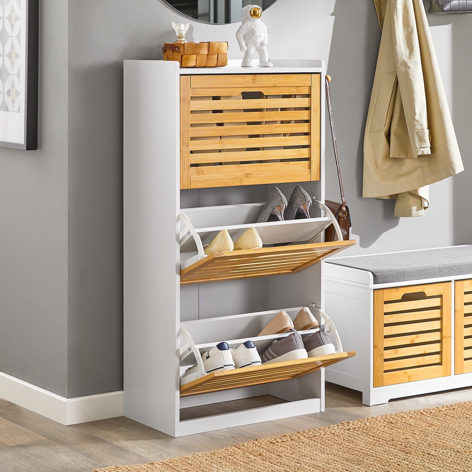 SoBuy Schuhschrank mit 3 Klappen Schuhregal Schuhkipper Schuhkommode FSR108 günstig online kaufen