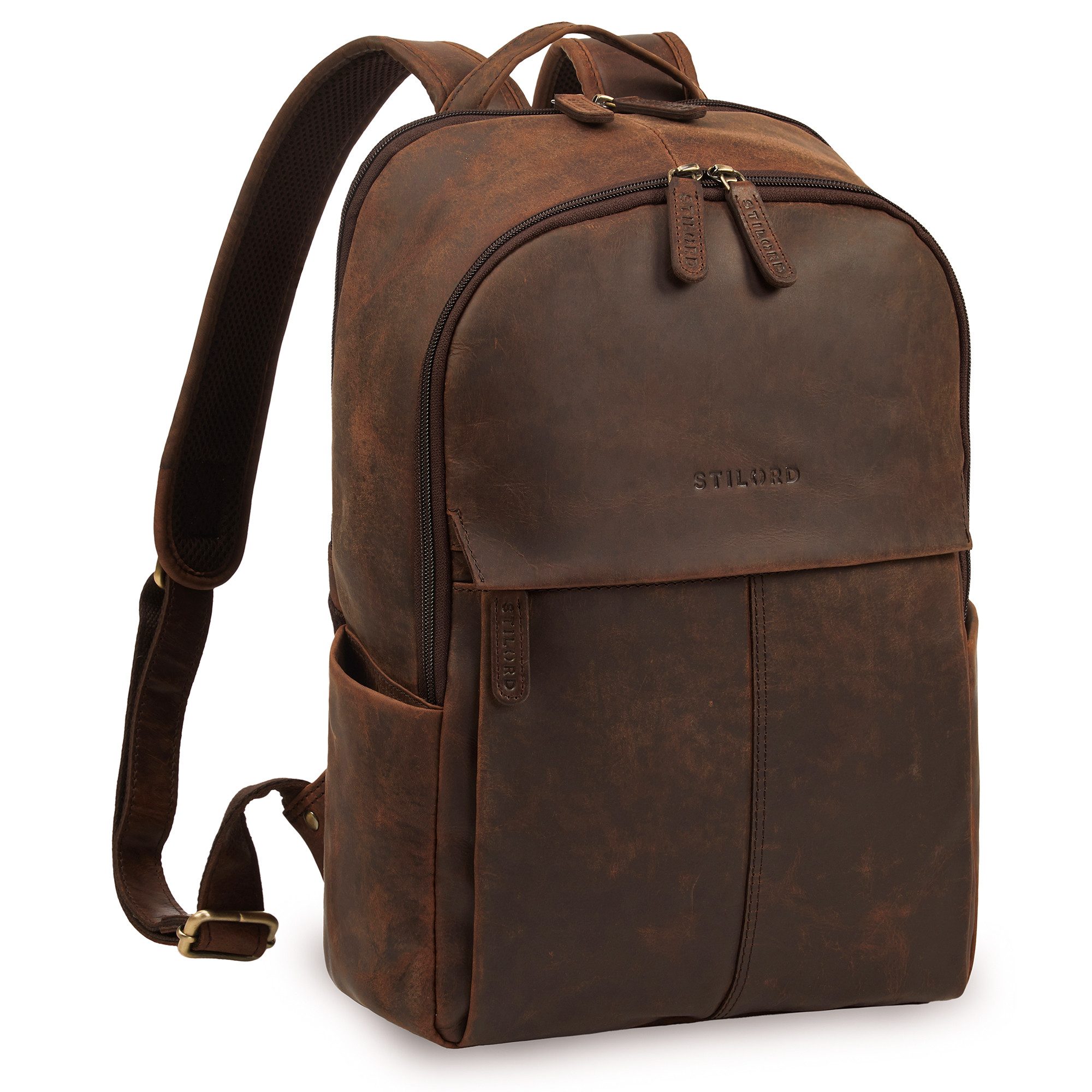 STILORD Notebook-Rucksack "Marino" Leder Rucksack Damen und Herren Laptopfach 13 - 14