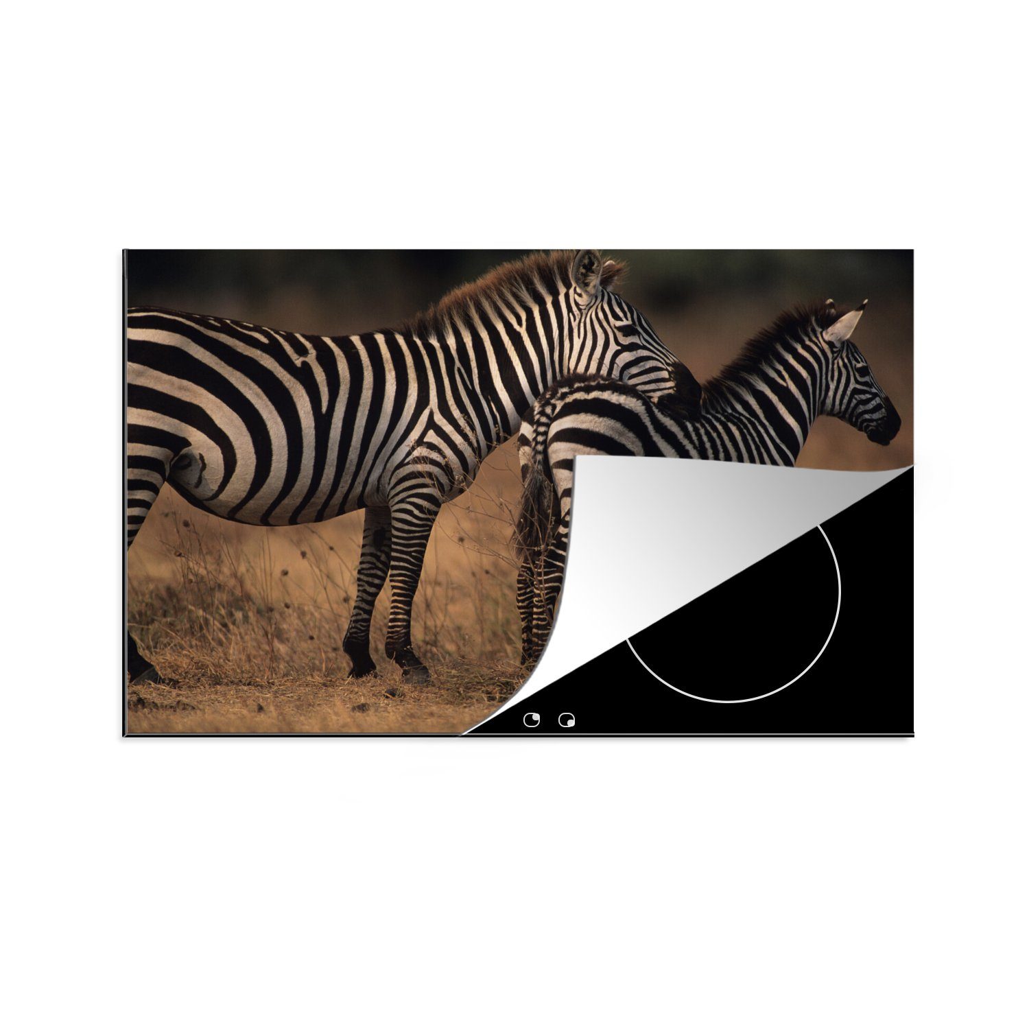MuchoWow Herdblende-/Abdeckplatte Zebras für Ceranfeldabdeckung in küche, 81x52 Induktionskochfeld Vinyl, Schutz die der Savanne, cm, (1 tlg)