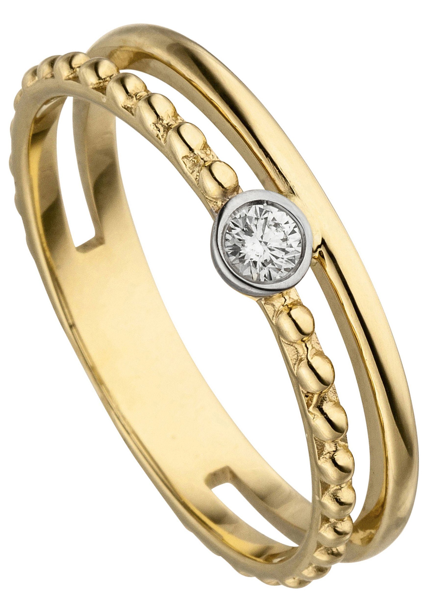 JOBO Fingerring 2-reihiger Ring mit Diamant 0,07 ct., 585 Gold