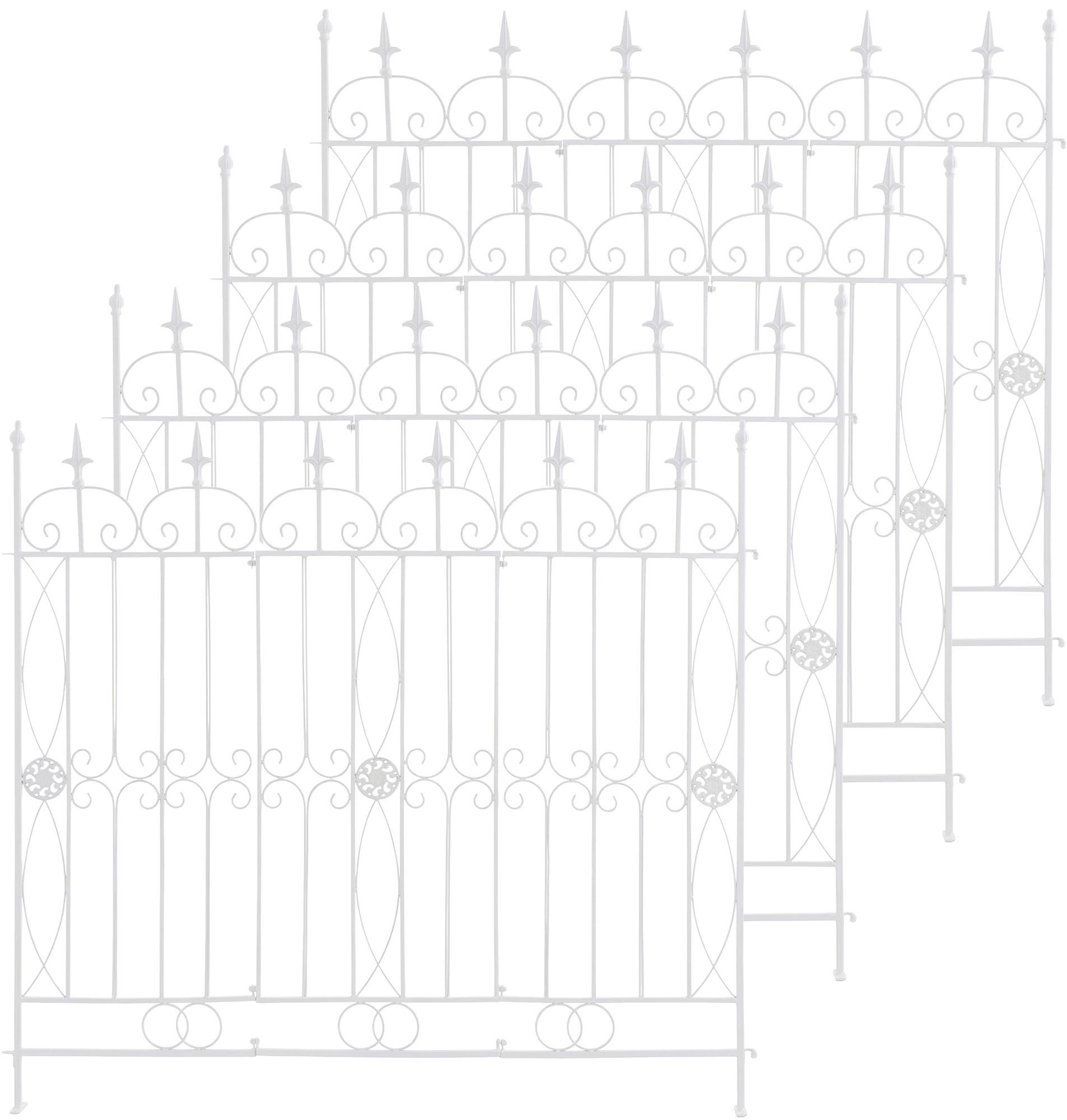 furnicato Gartenzaun 4er Set Massivholzld 124 x 116 cm weiß lackiertes Eisen, (4-St)
