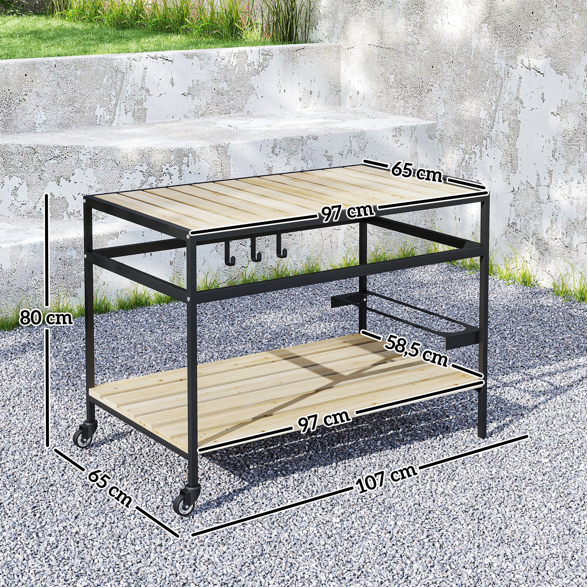 Outsunny Servierwagen Outdoor Multifunktionstisch mit Rollen, für Garten, Balkon, (Outdoor Multifunktionstisch, 1 St., Gartenrollwagen), wetterbeständig, mobil