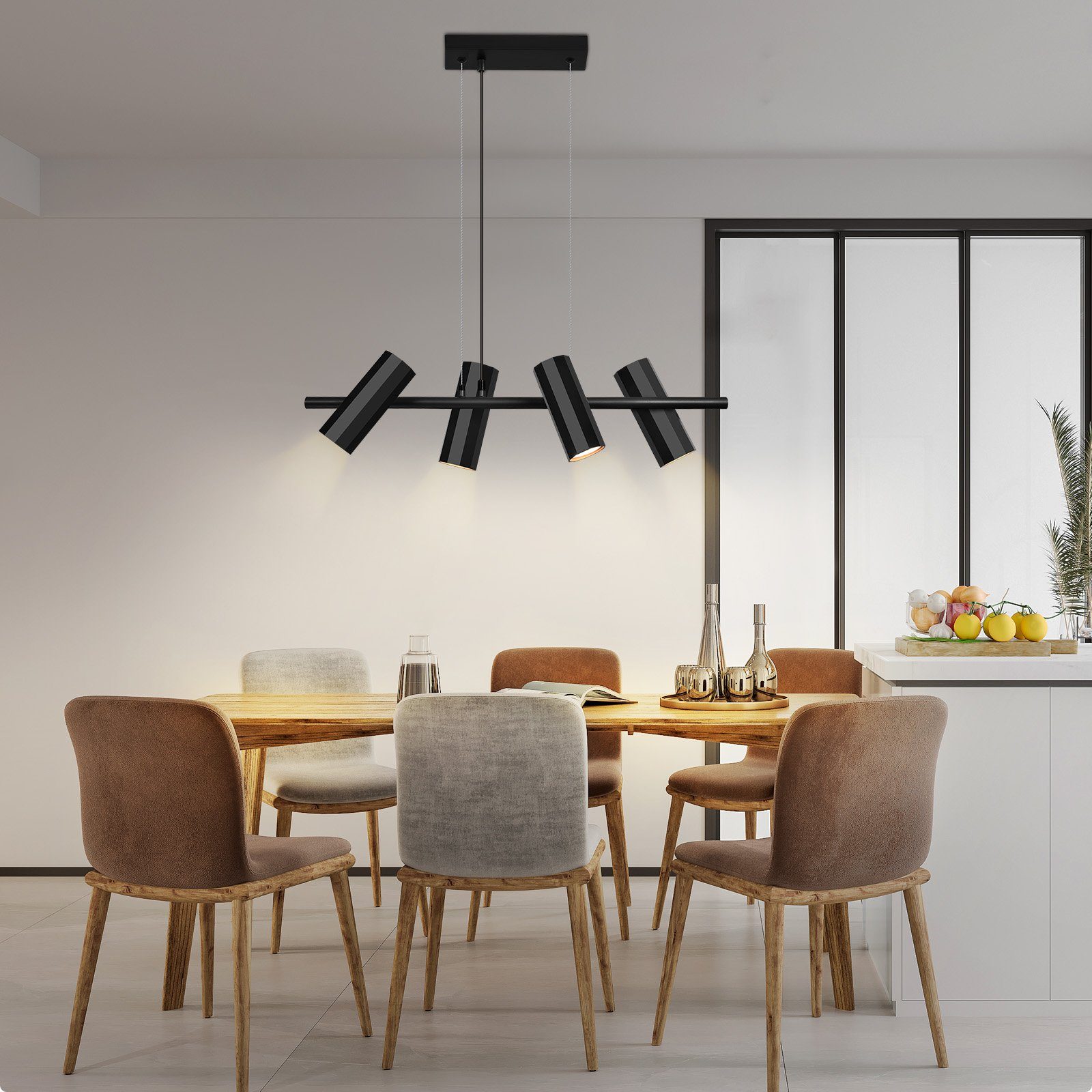ZMH Pendelleuchte Hängelampe Esstisch Schwarz 4 Flammig - GU10 Wohnzimmer Industrial, ohne Leuchtmittel, Metall Modern für Innen Küche – Bild 3 von 5