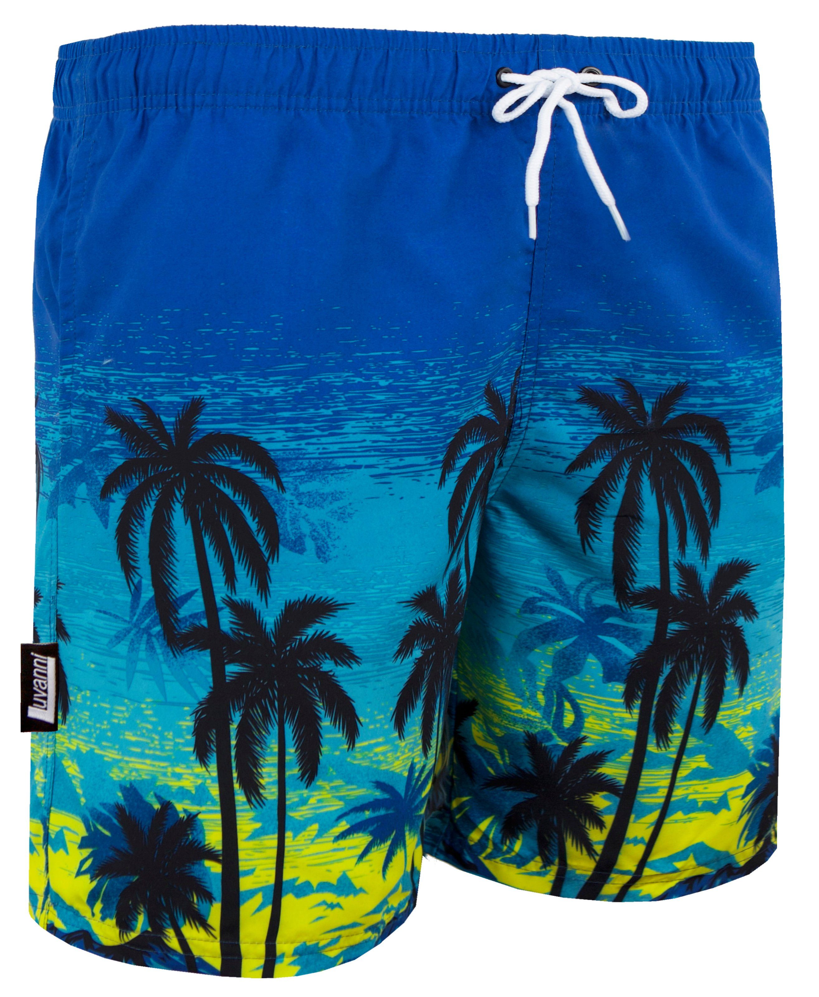 Luvanni Badehose Badehose Herren Schnelltrocknende Beachshorts 439v23 Badeshorts Kordelzug Boardshorts Schwimmhose Männer Streifen Palmen