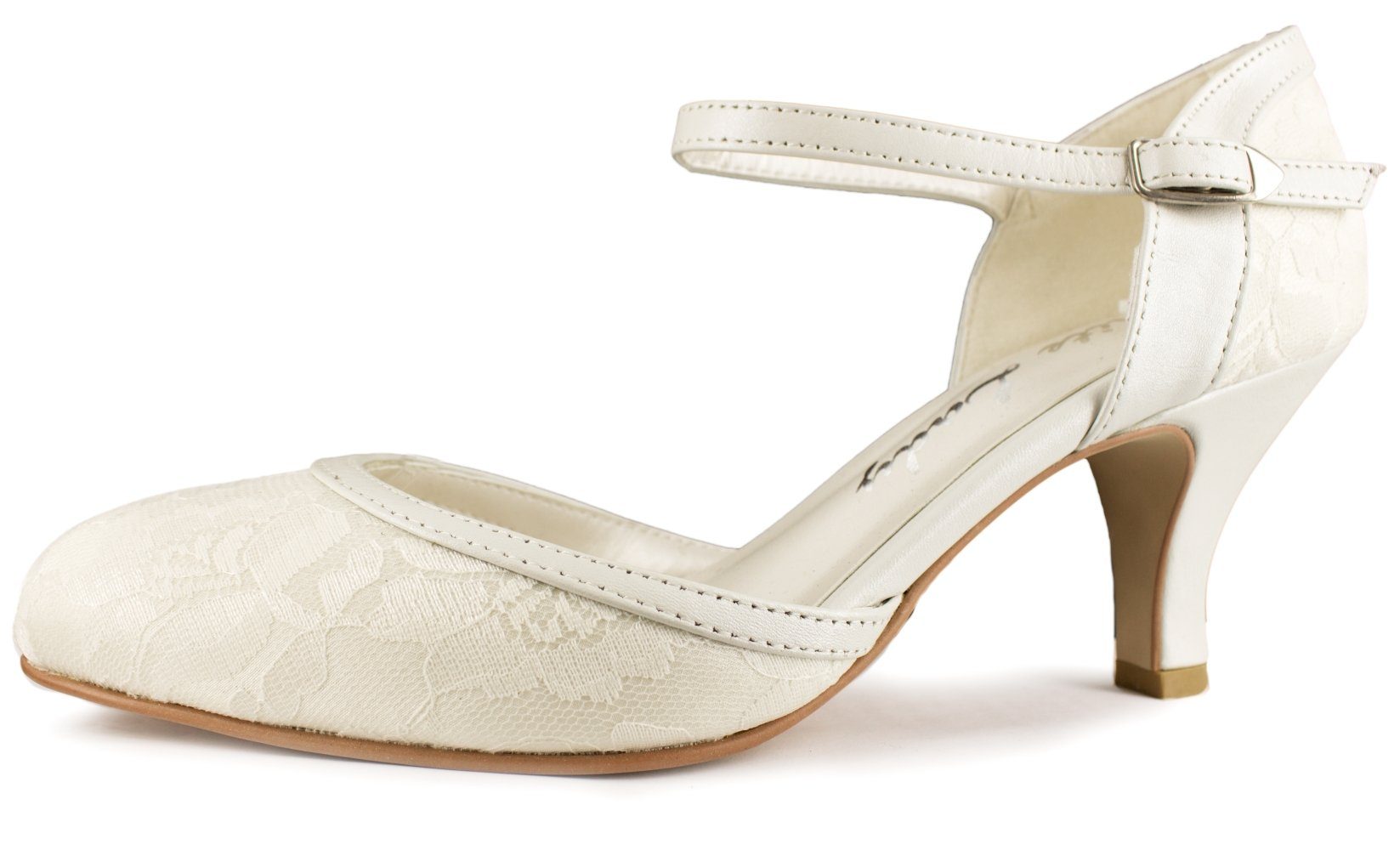 White Lady 800 offwhite-ivory - Brautschuhe aus Spitze und Leder Slingpumps