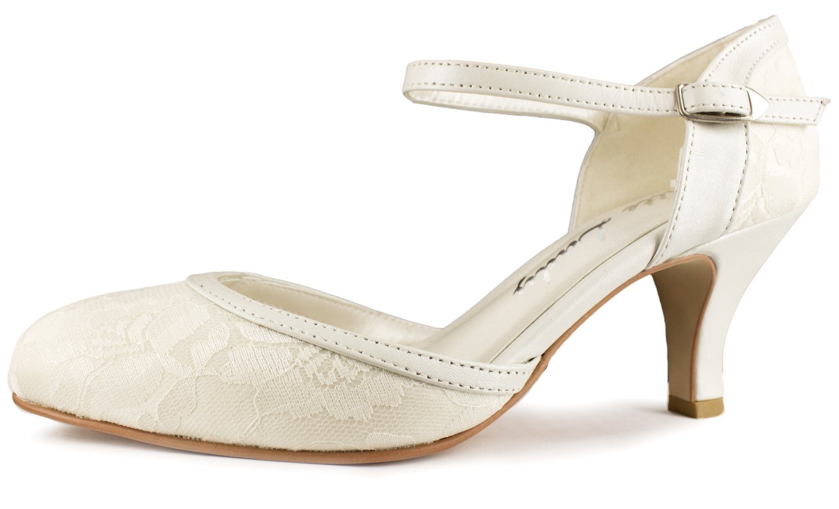 White Lady 800 offwhite-ivory - Brautschuhe aus Spitze und Leder Slingpumps günstig online kaufen