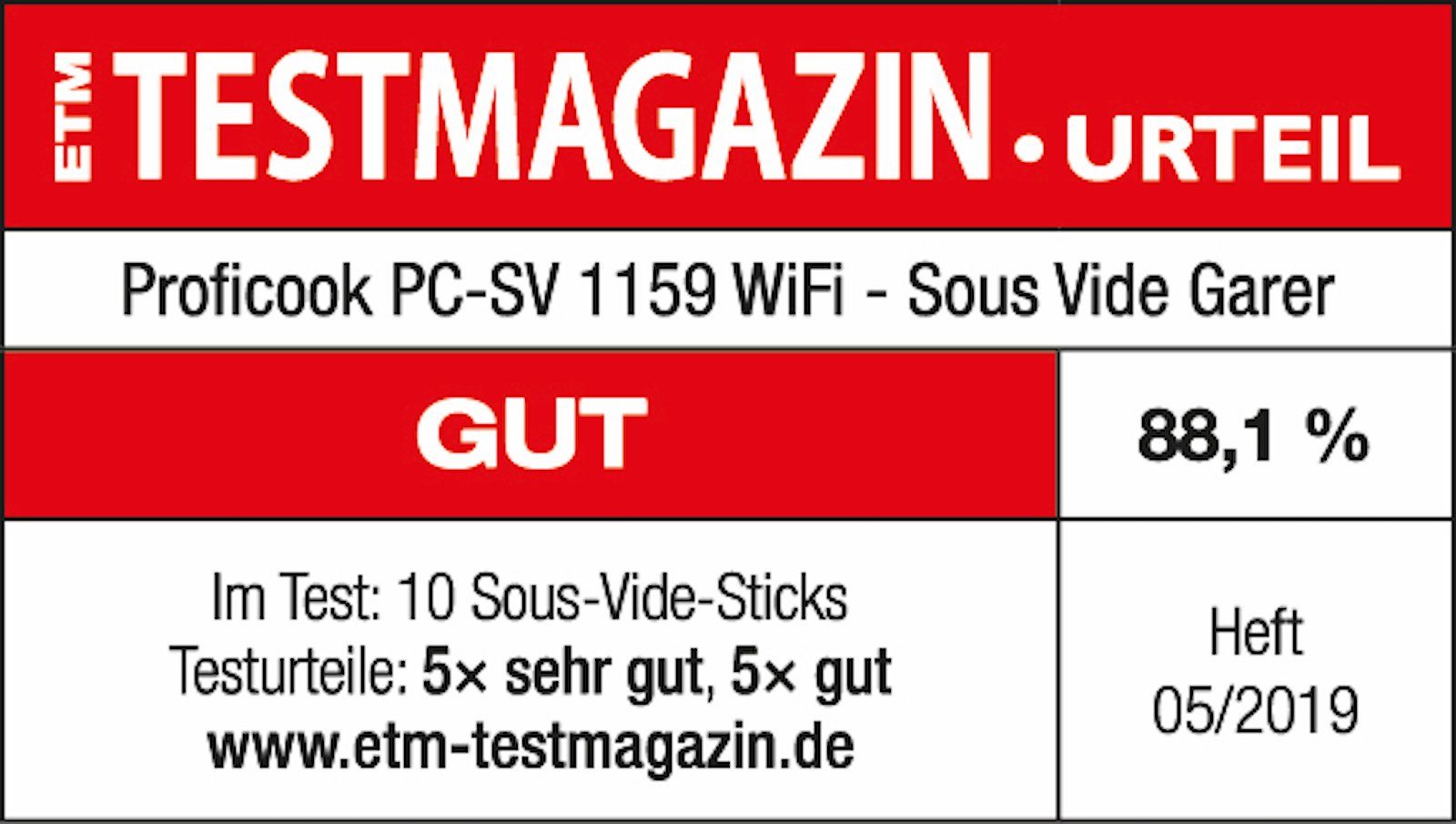 ProfiCook Minibackofen PROFICOOK Sous Vide Stick Alu App-Funktion WLAN 100 Watt SV 1159