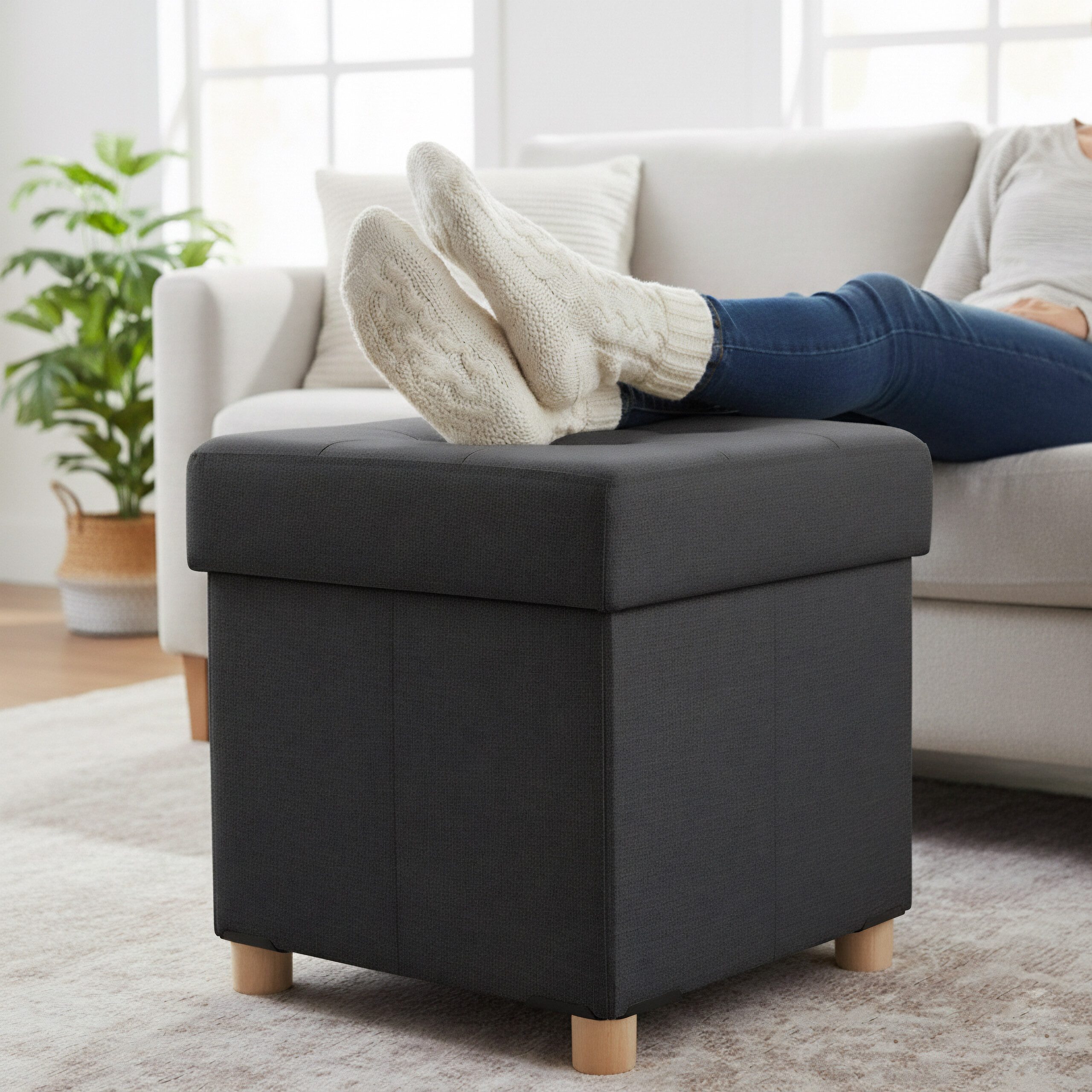 relaxdays Stauraumhocker Hocker mit Stauraum, Dunkelgrau günstig online kaufen