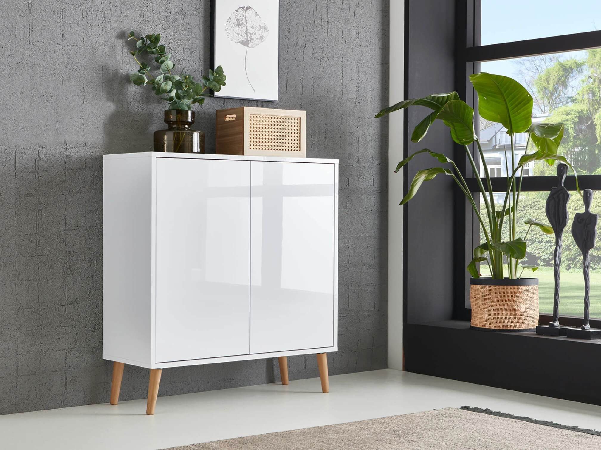 BMG Möbel Sideboard Mailand Set 4 (Kommode Anrichte Aktenschrank, mit Massivholzfuß), griffloses öffnen dank Push-to-Open-Funktion