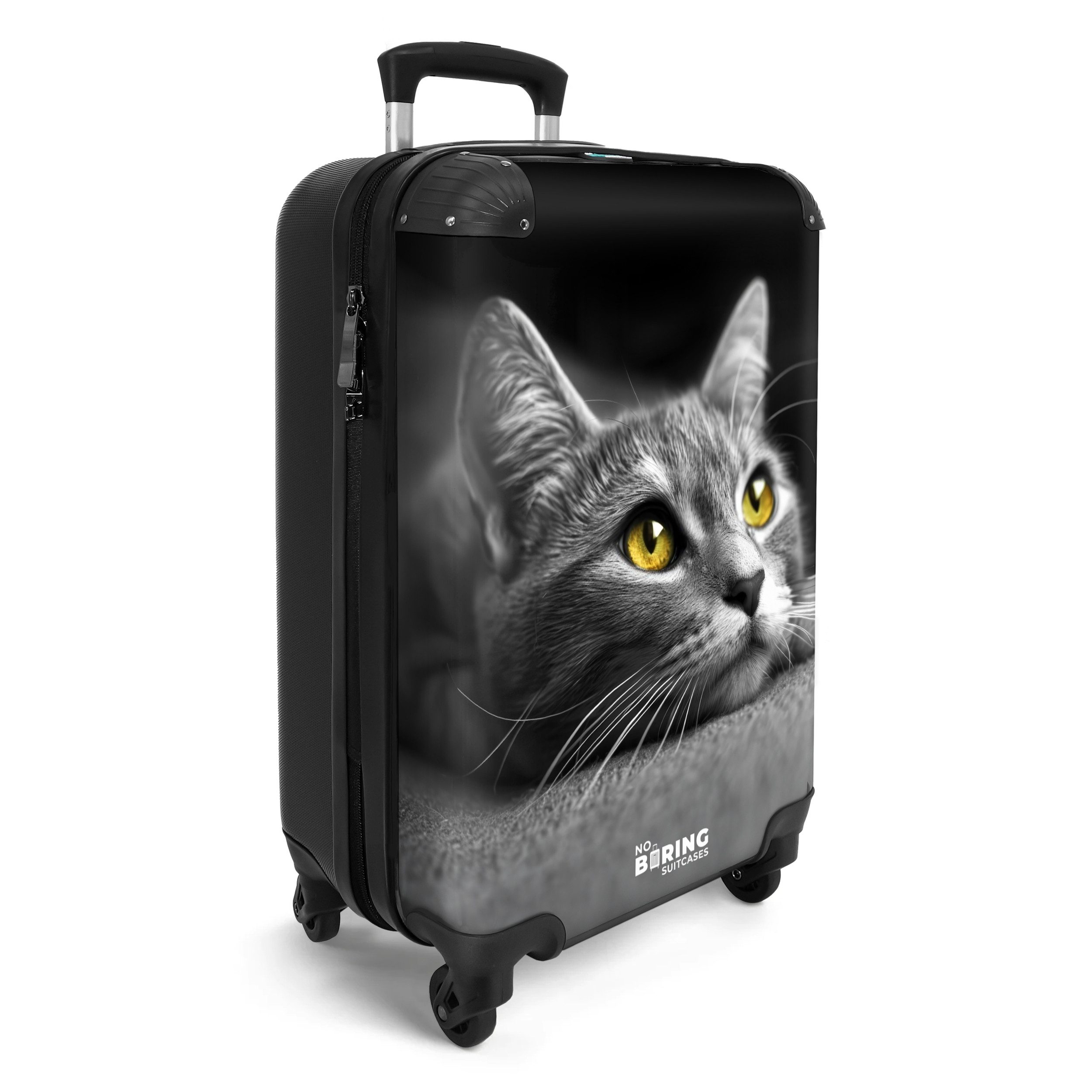 NoBoringSuitcases.com© Hartschalen-Trolley Schwarz-weiße Katze mit gelben günstig online kaufen