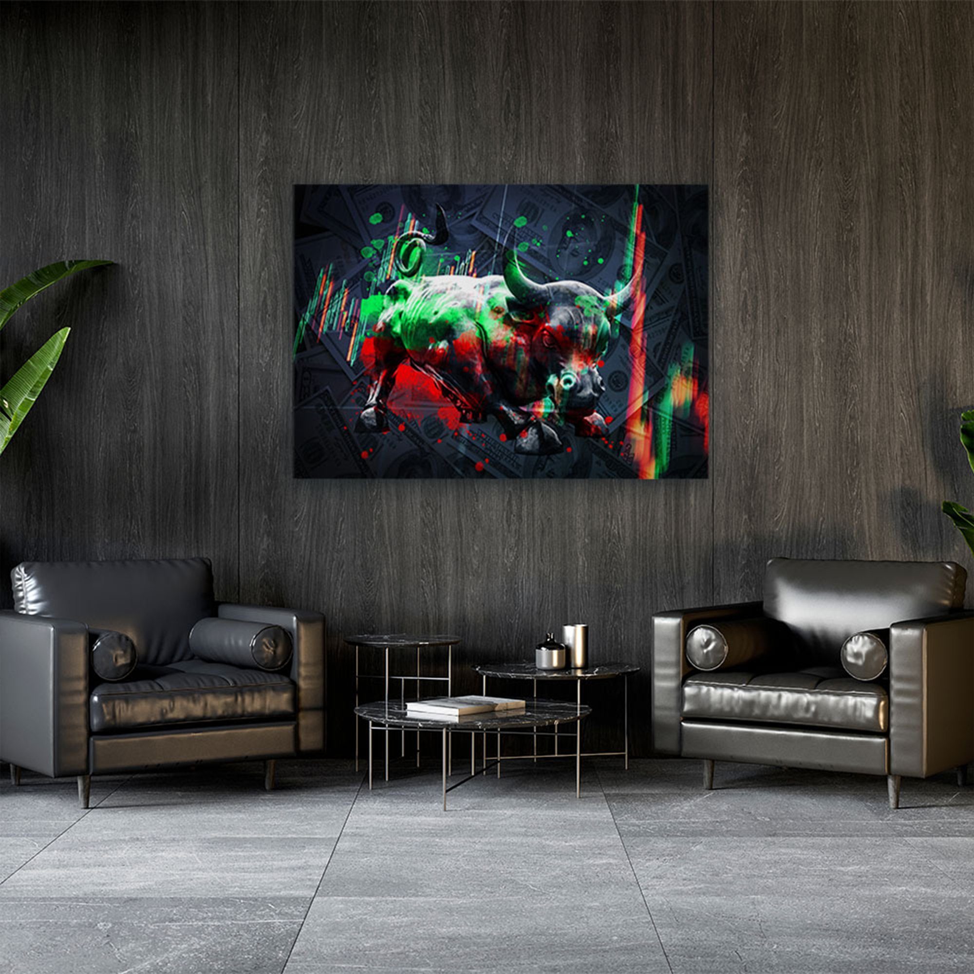 - in Bull Art, ArtMind Wandbilder & The Größen, moderne Poster XXL-Wandbild 4 als Kunst Börse, Bild, Wall Leinwand gerahmte Premium
