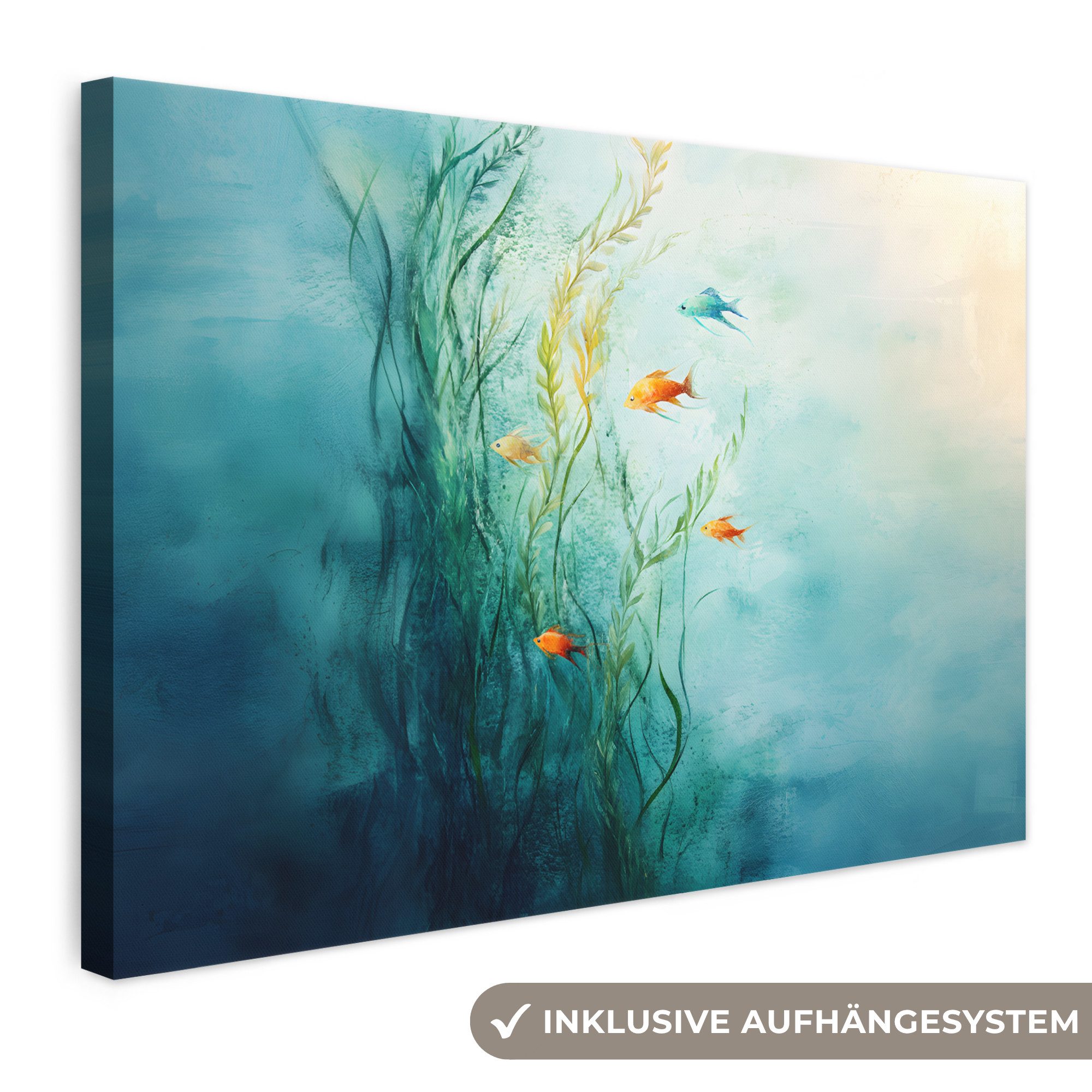 OneMillionCanvasses® Leinwandbild Wasserpflanzen - Fische - Farbenfroh - Wasser, Fotodruck (1 St), Leinwand Bilder Klein, Wand Dekoration Aesthetic 30x20 cm