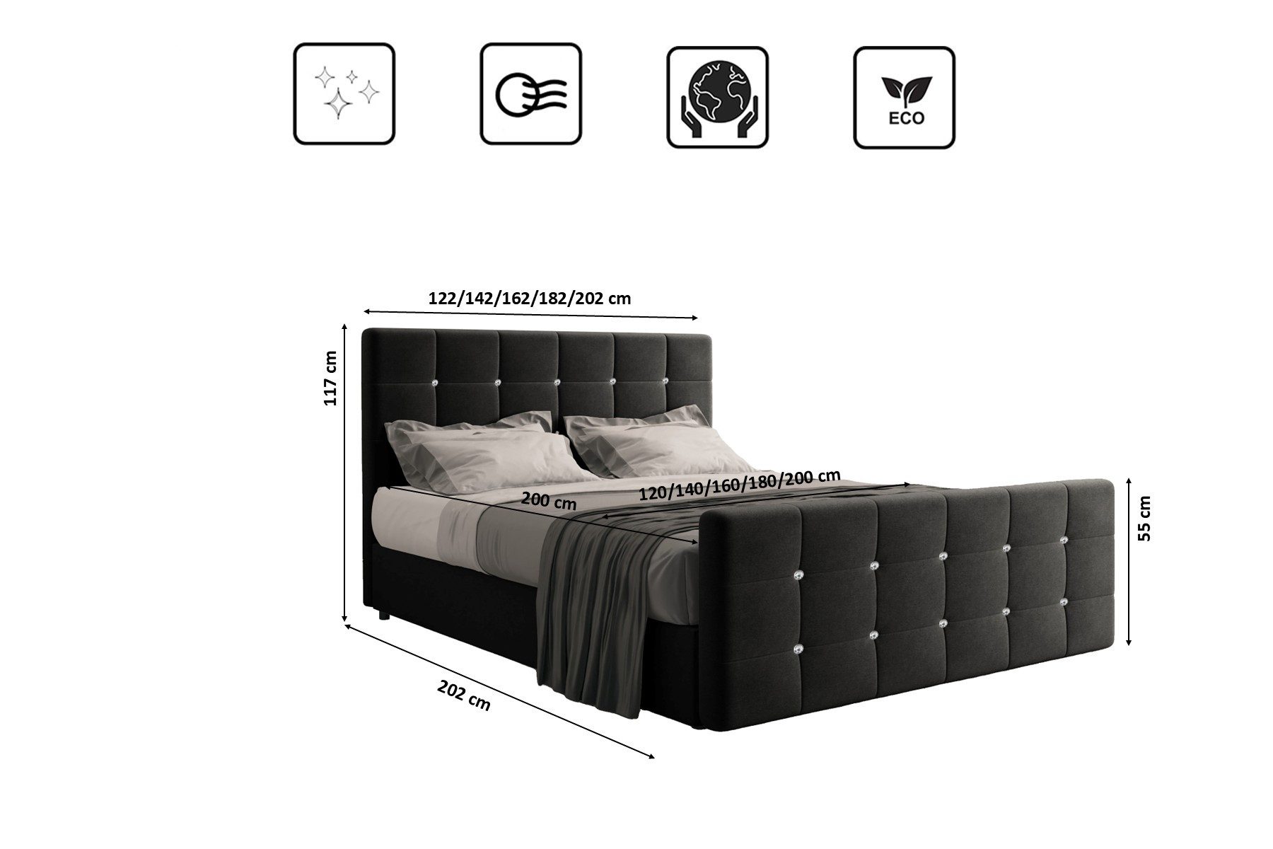 Kaiser Möbel Boxspringbett mit bettkasten und matratze, Schlafzimmerbett ROMA stoff Soro, Topper, Container