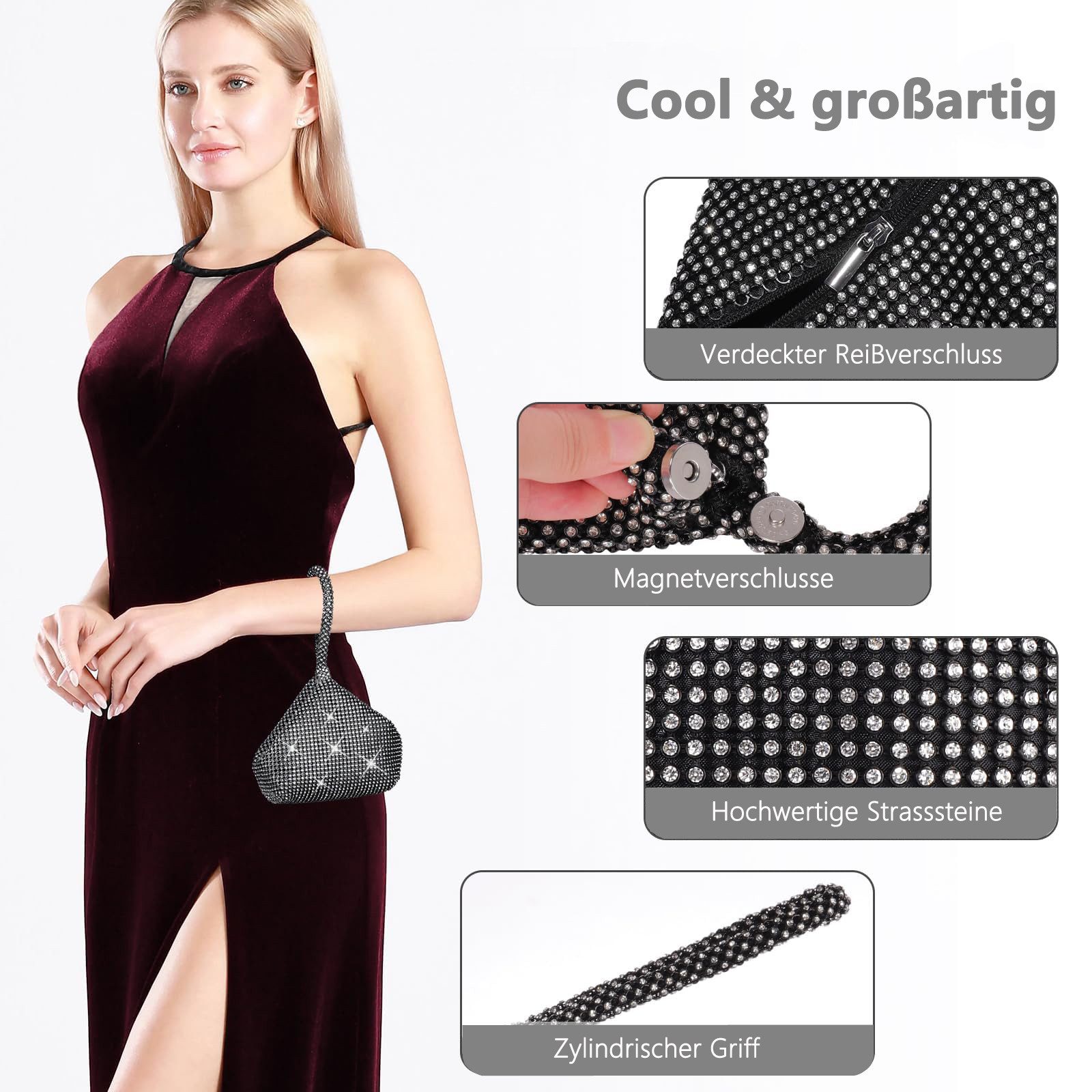 nsihing Clutch Damen Strass Clutch Abendtaschen Sparkly Glitter Triangle Geldbörse, für Party Abschlussball Hochzeit – Bild 2 von 5