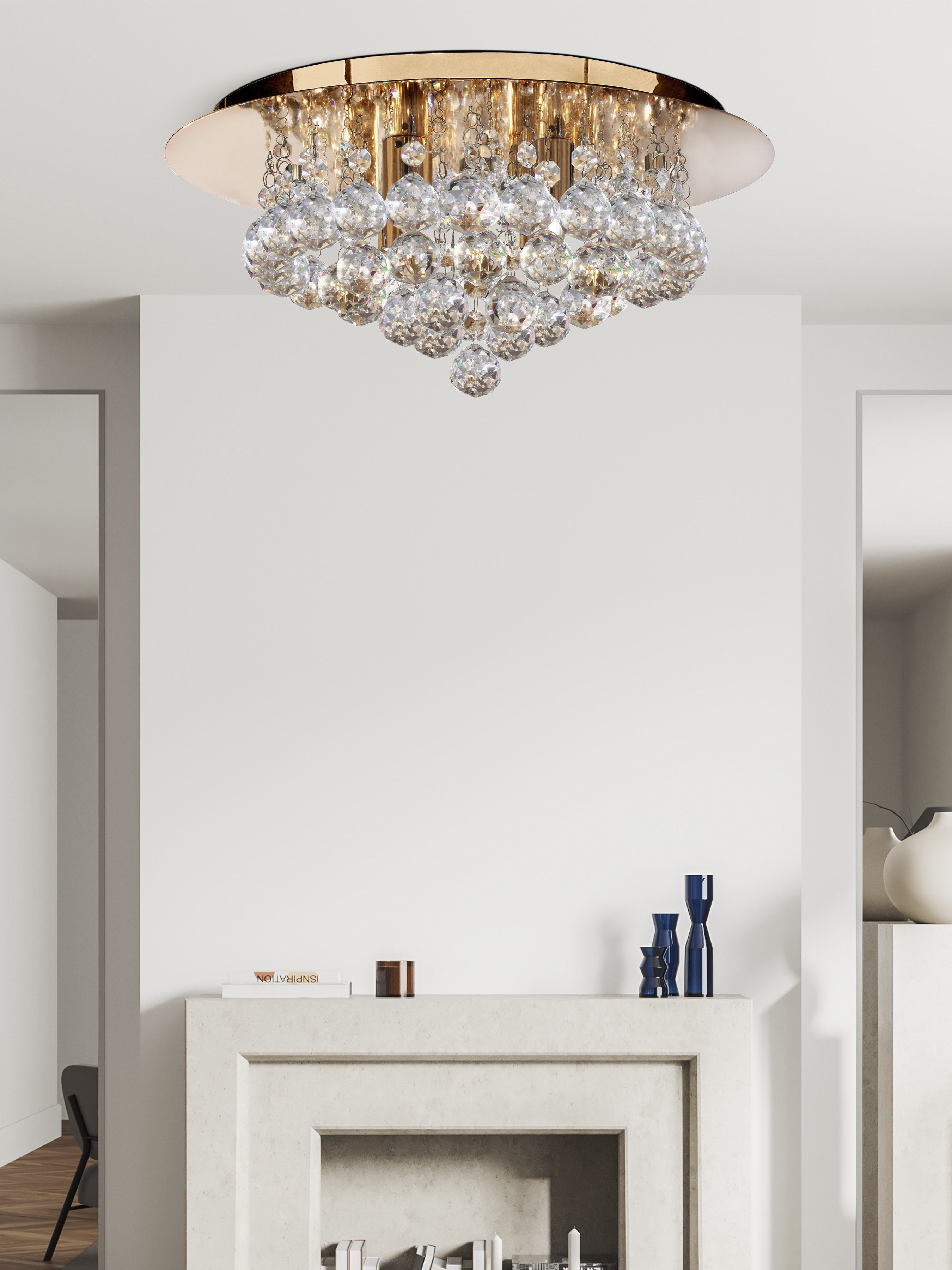 Searchlight Deckenleuchte Hanna 4Lt Flush - Gold Metal & Clear Crystal, ohne Leuchtmittel – Bild 2 von 5